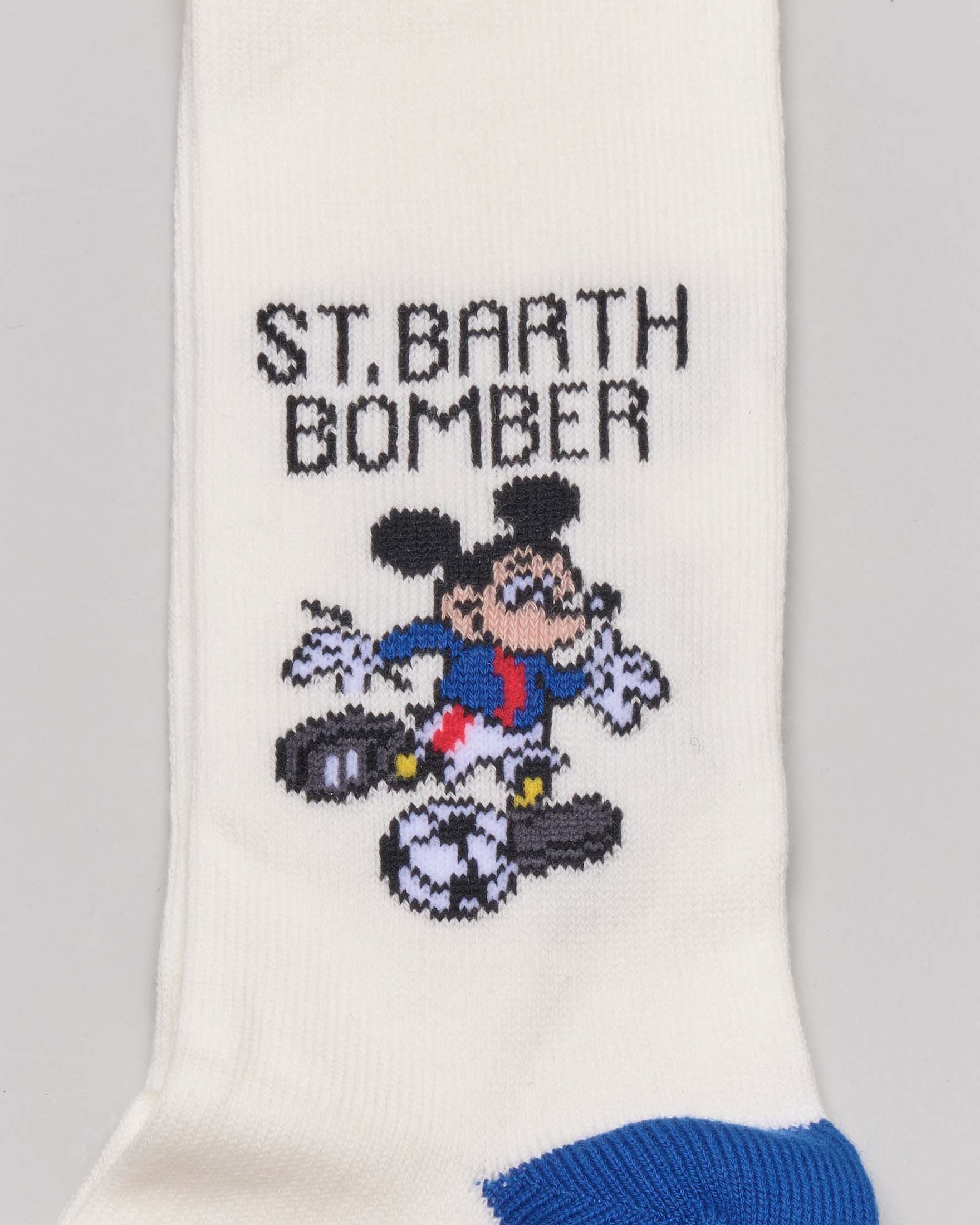 Calzini MC2 Saint Barth bianchi in cotone stretch con dettagli blu e stampa Mickey Bomber image