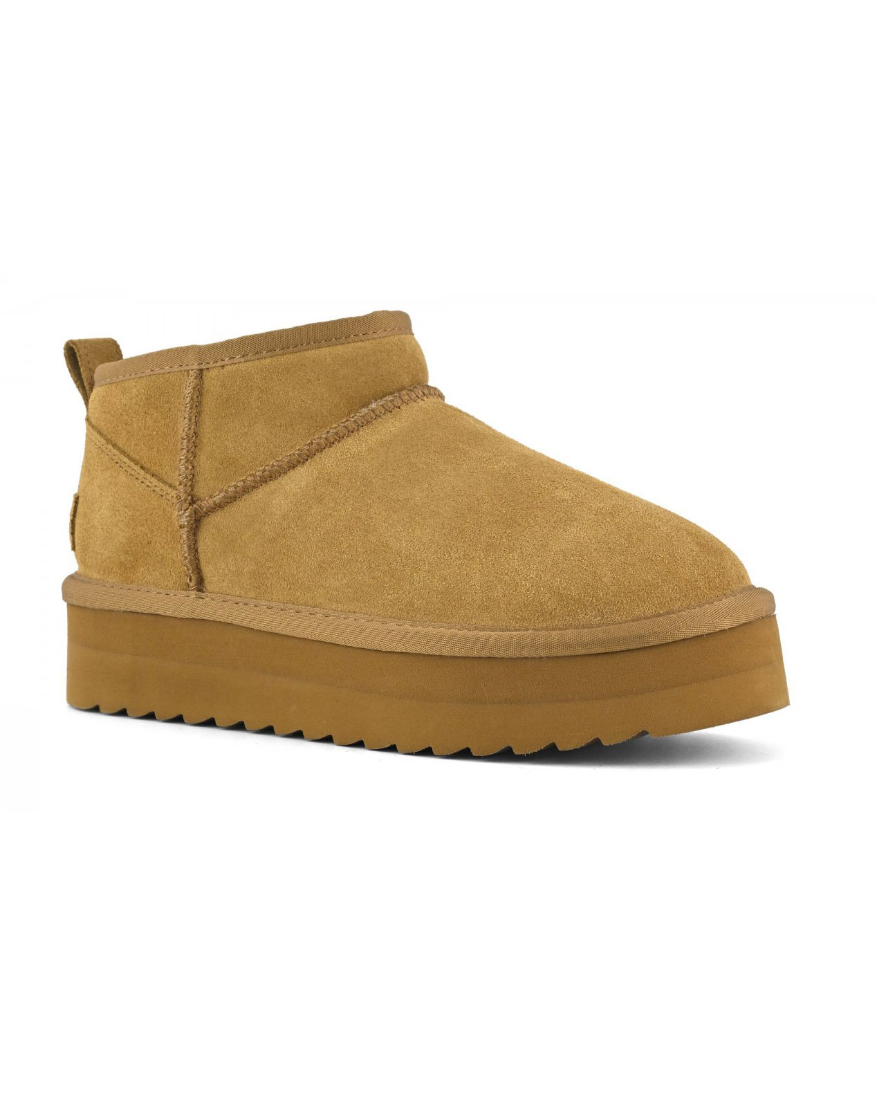 Stivaletto ultra basso color cammello in pelle scamosciata con suola platorm tono su tono image