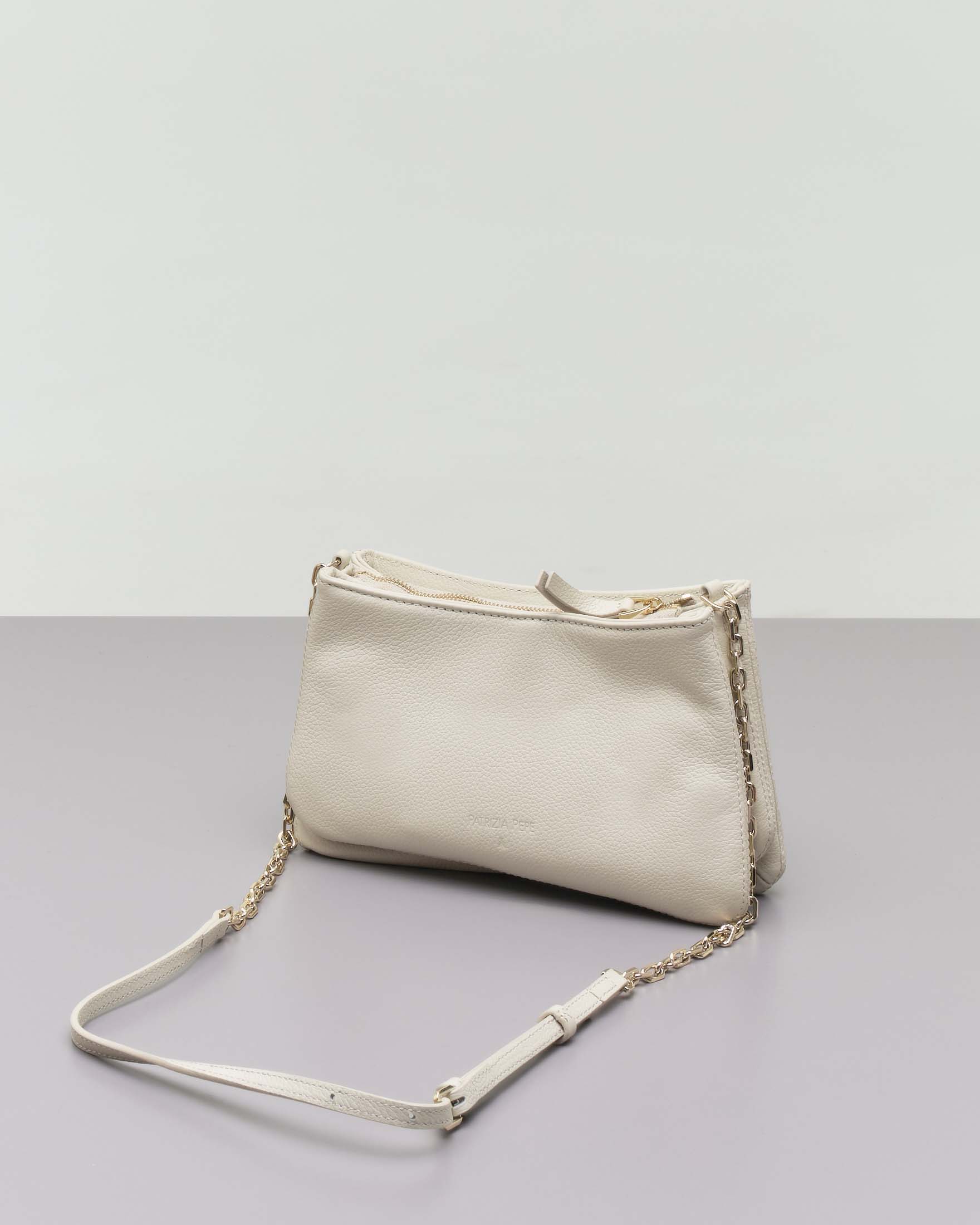 Borsa a tracolla nera a tre scomparti in pelle martellata con maxi