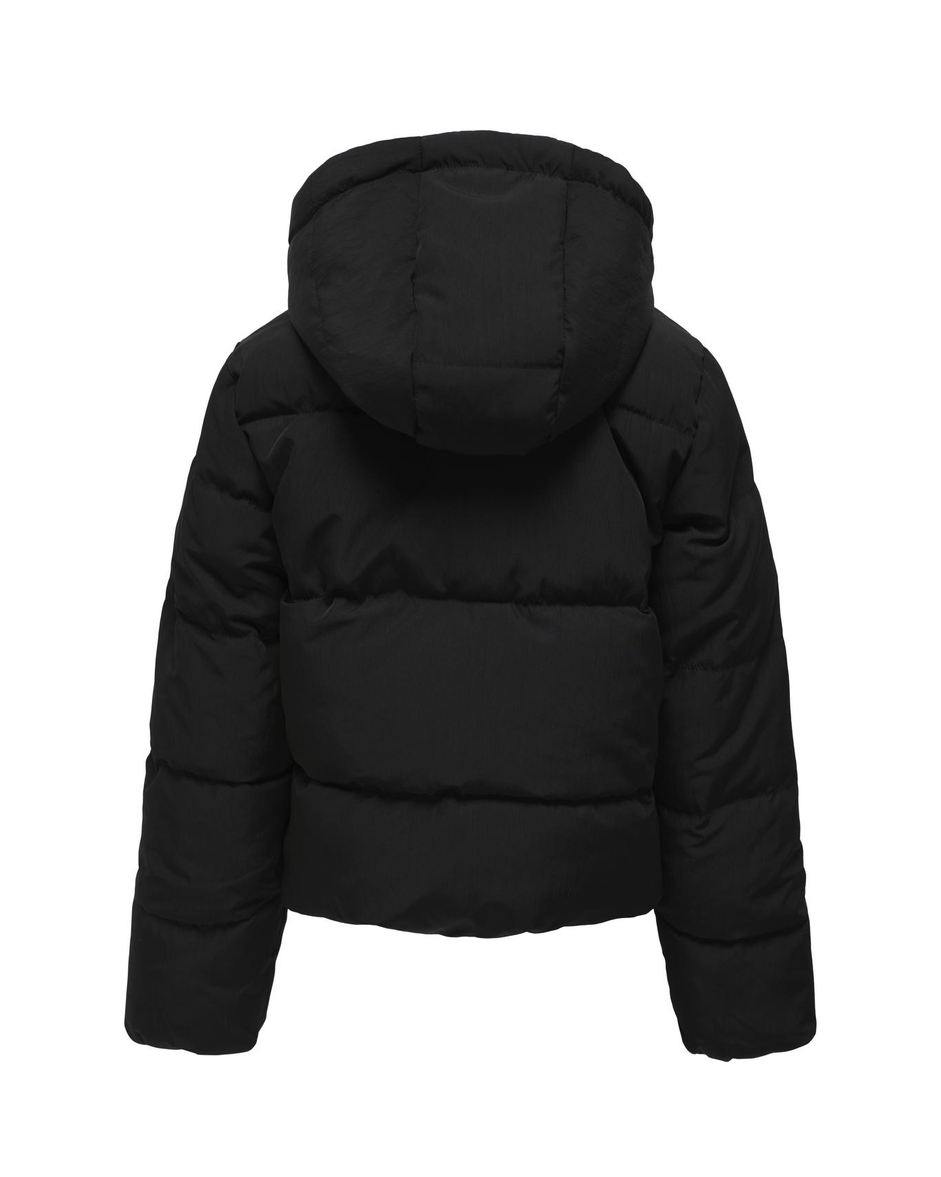 Piumino nero imbottito a collo alto con cappuccio image