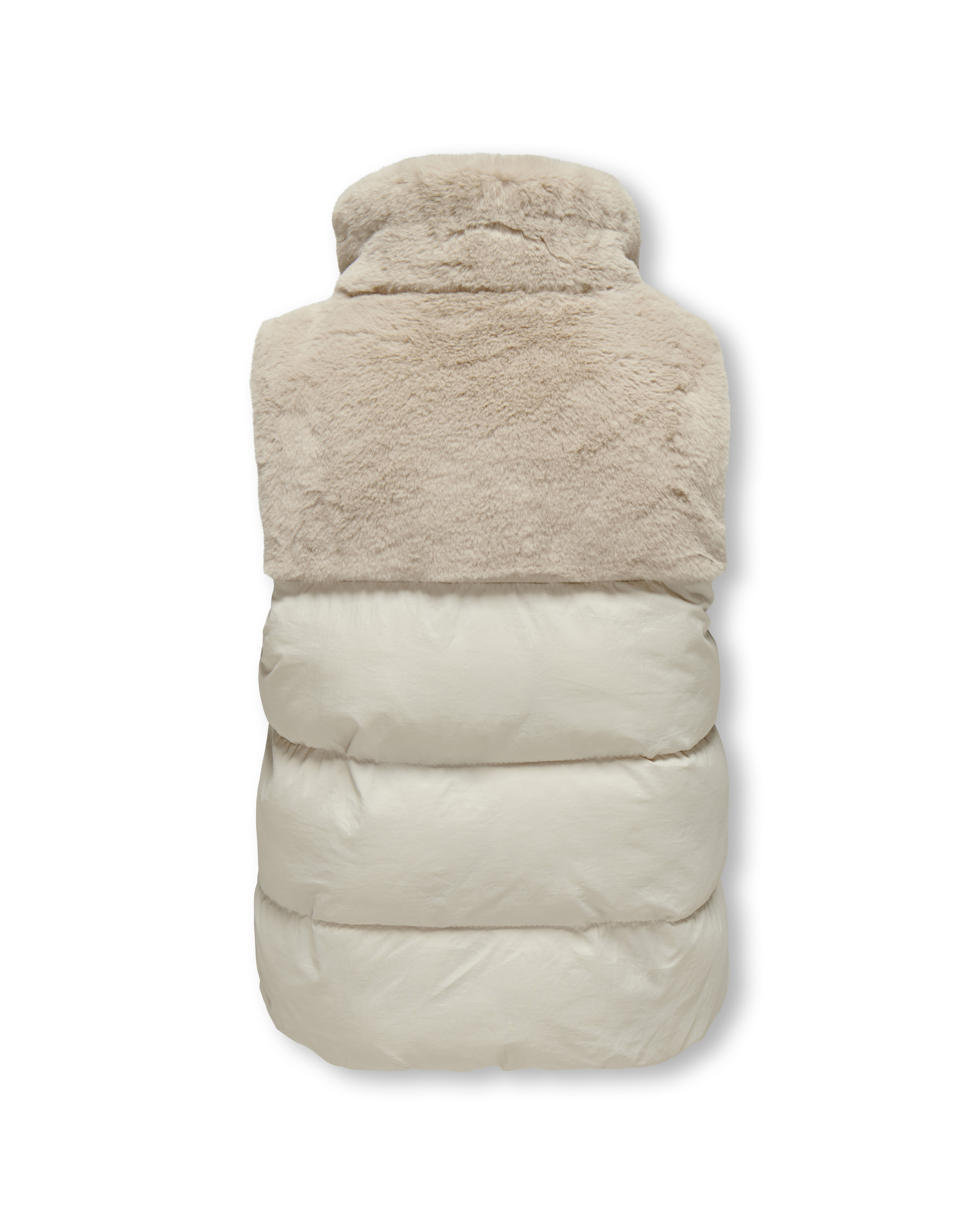 Piumino smanicato beige con pelliccia image