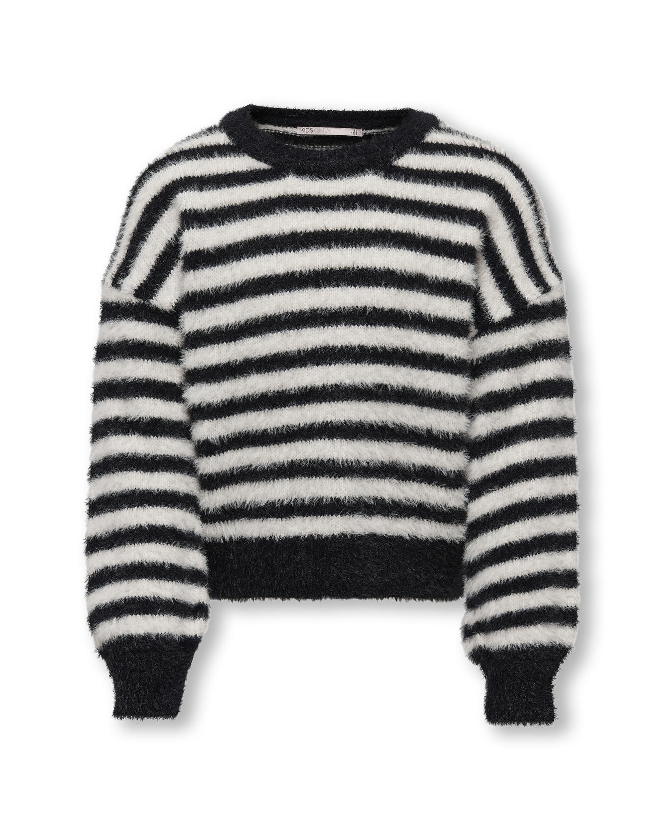 Maglia relaxed in punto pelliccia a fantasia rigata nera e bianca con maniche bishop image