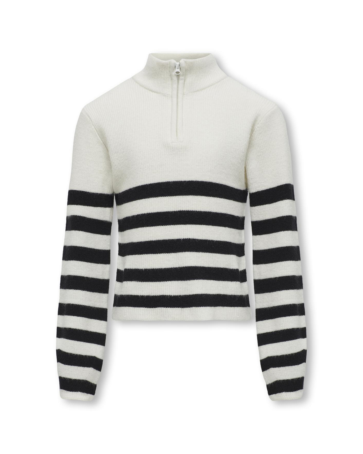 Maglia Kids Only panna a collo alto con mezza zip e fantasia rigata nera