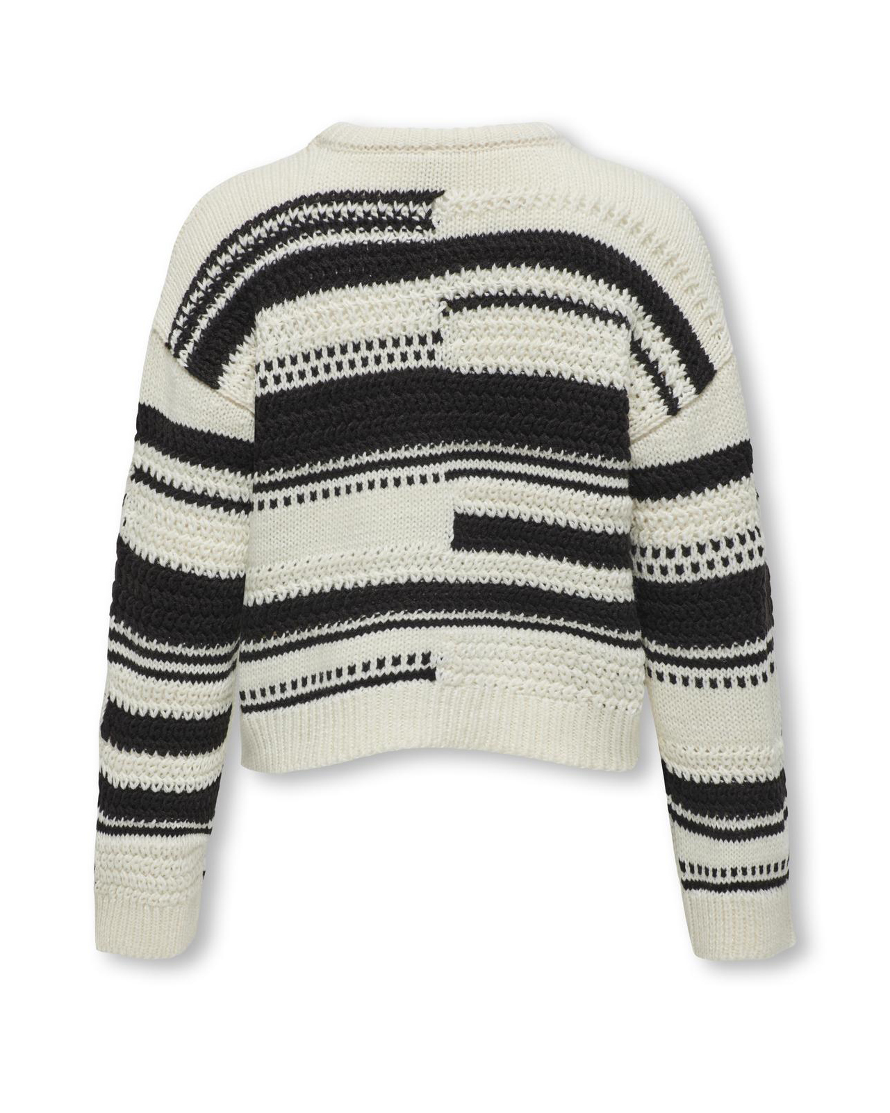 Maglia relaxed in misto cotone panna tricot a fantasia righe spezzate nere image