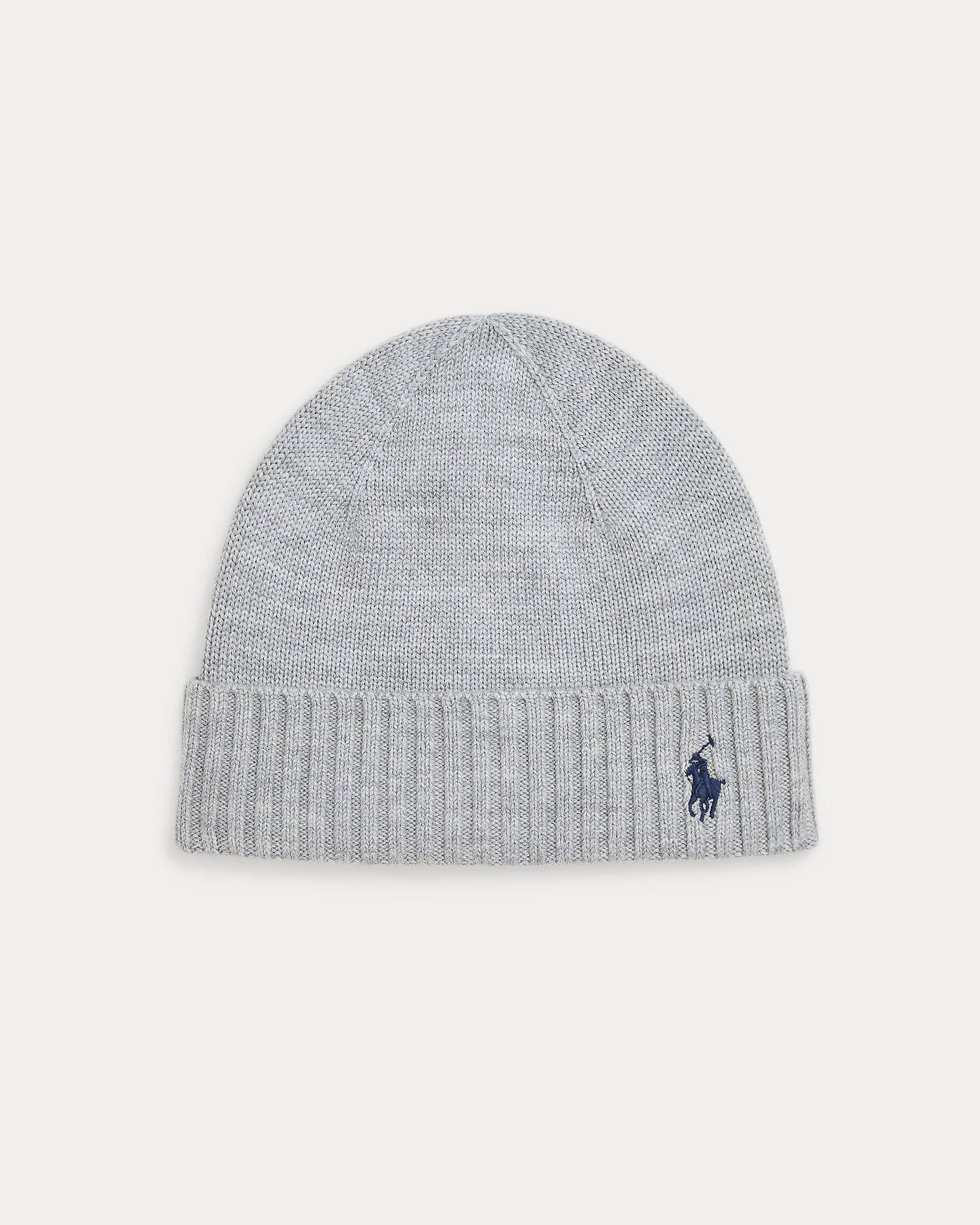 Berretto Ralph Lauren grigio in lana con logo pony blu
