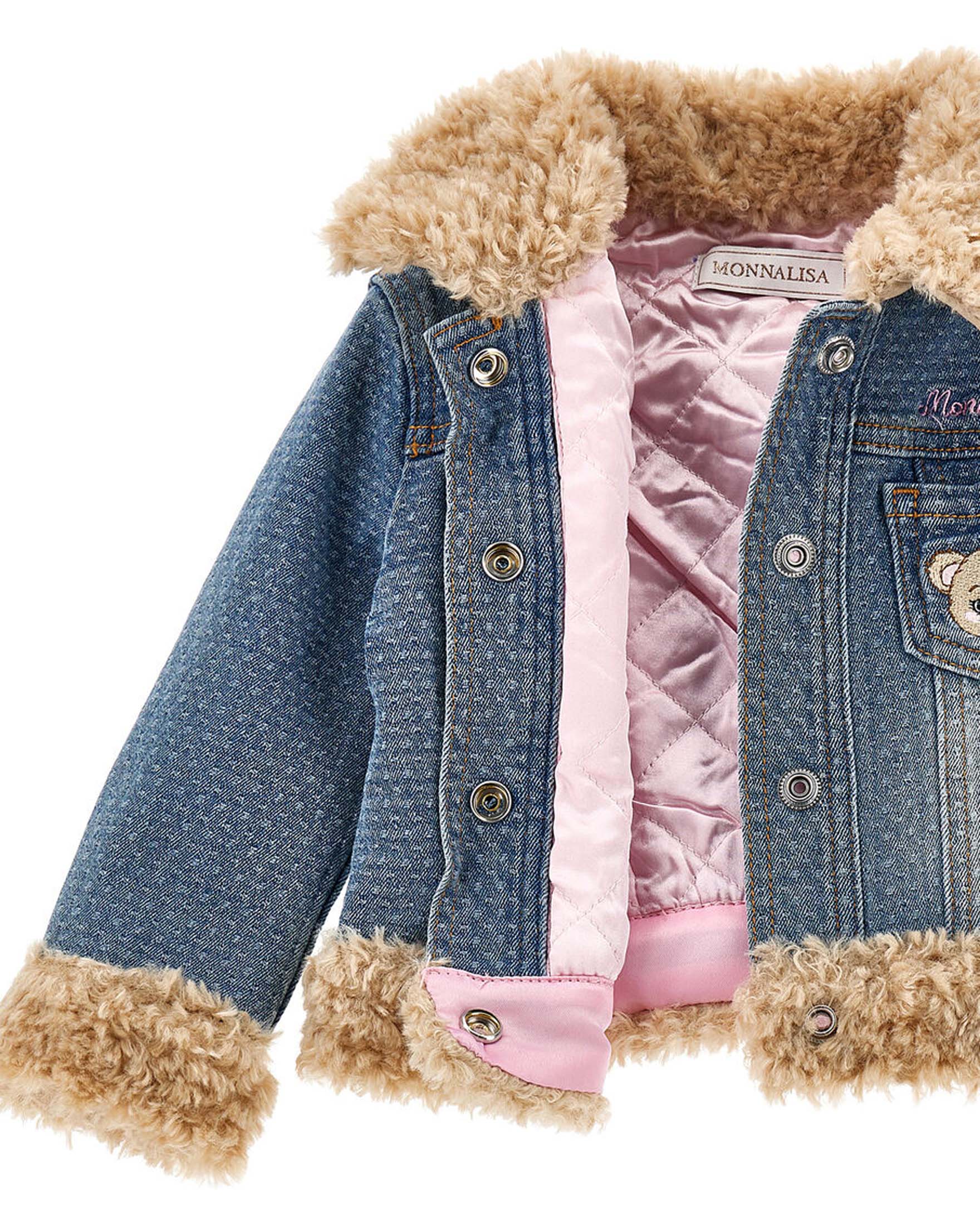 Giacca Monnalisa in denim di cotone stretch a lavaggio medio imbottita con profili teddy beige image