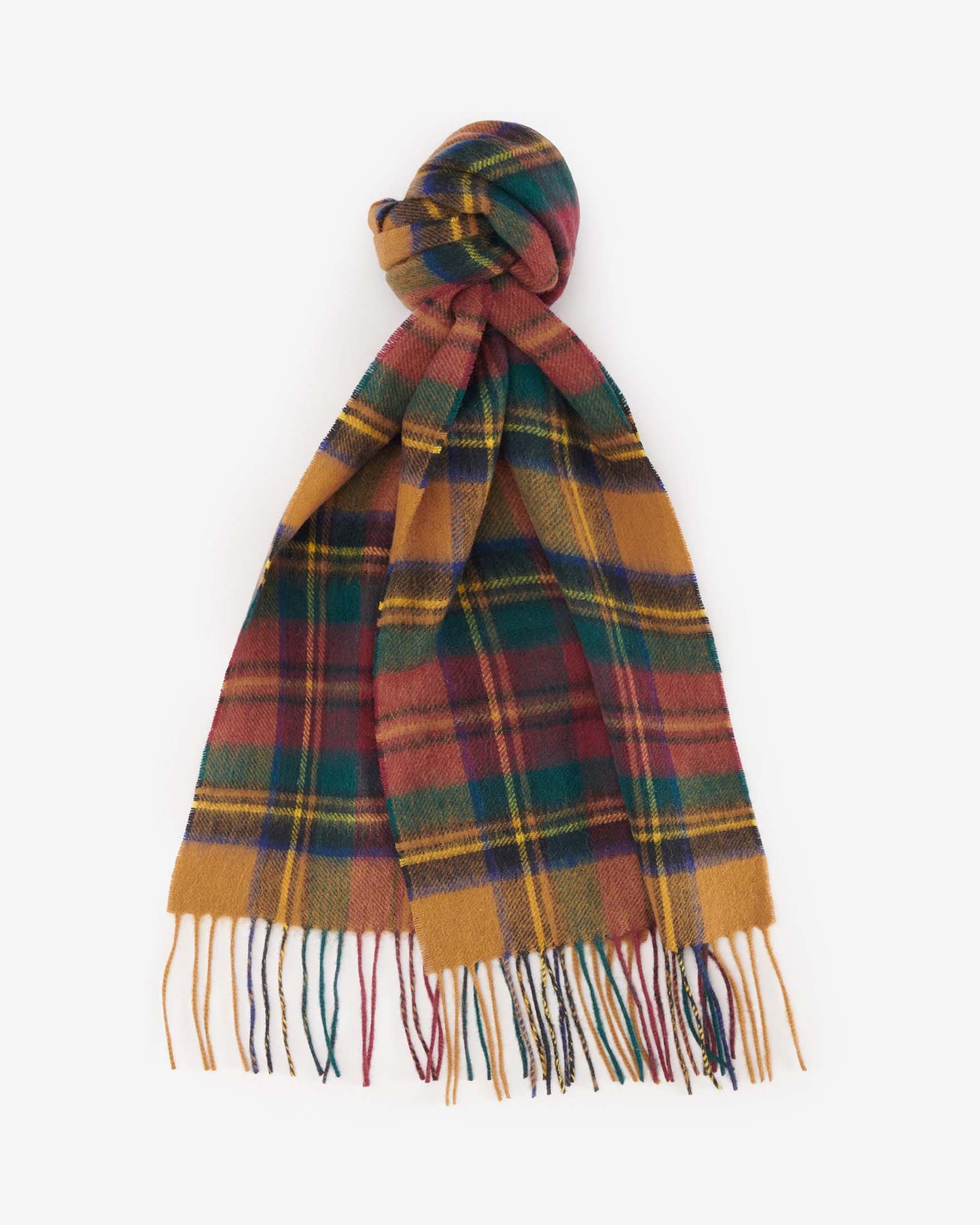 Sciarpa Barbour in tartan check coccio ocra e verde in misto lana