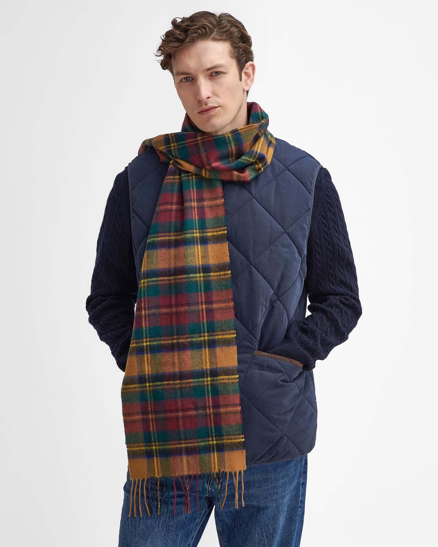 Sciarpa Barbour in tartan check coccio ocra e verde in misto lana e cachemire image