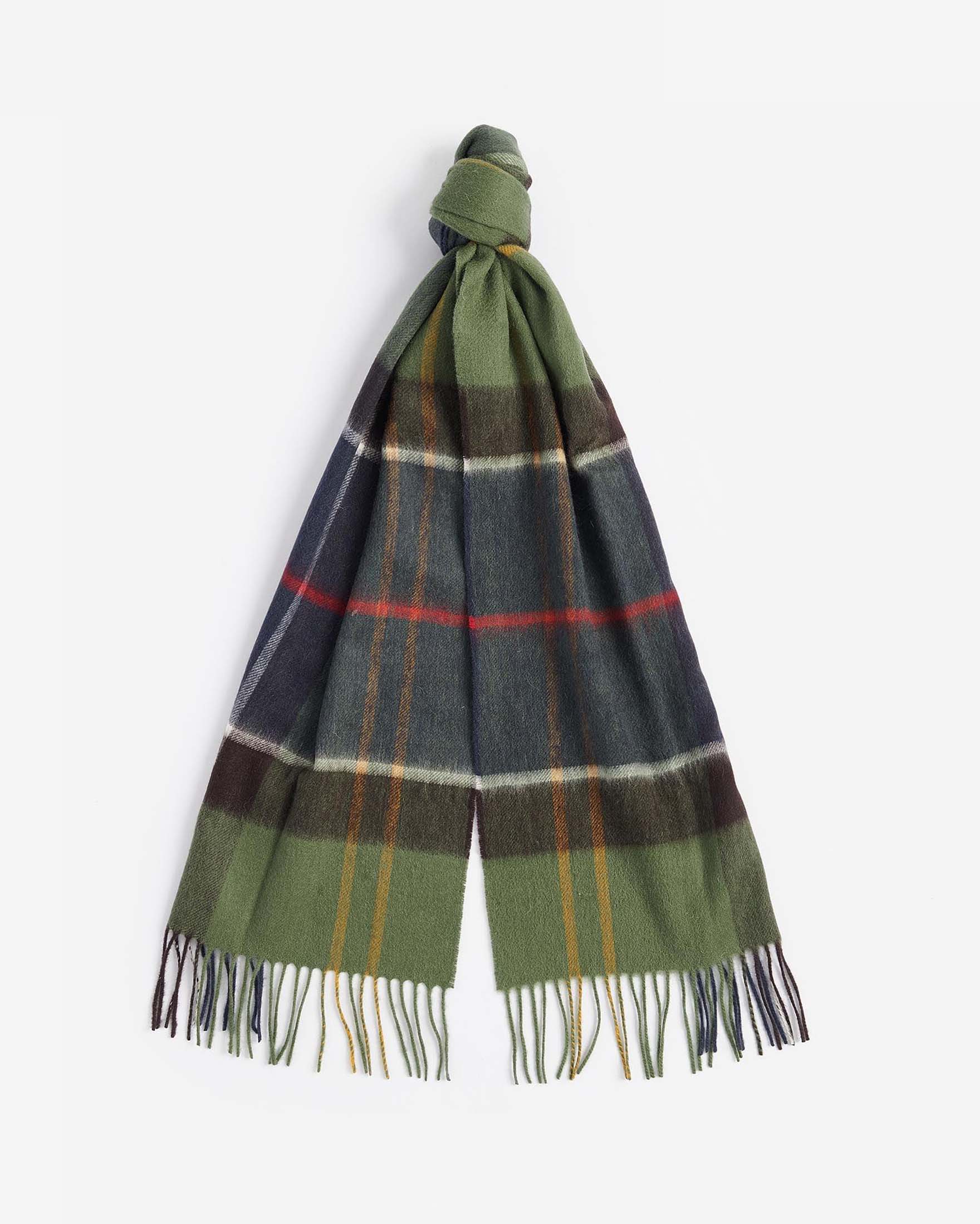 Sciarpa Barbour in tartan check verde blu e grigia in misto lana e cachemire