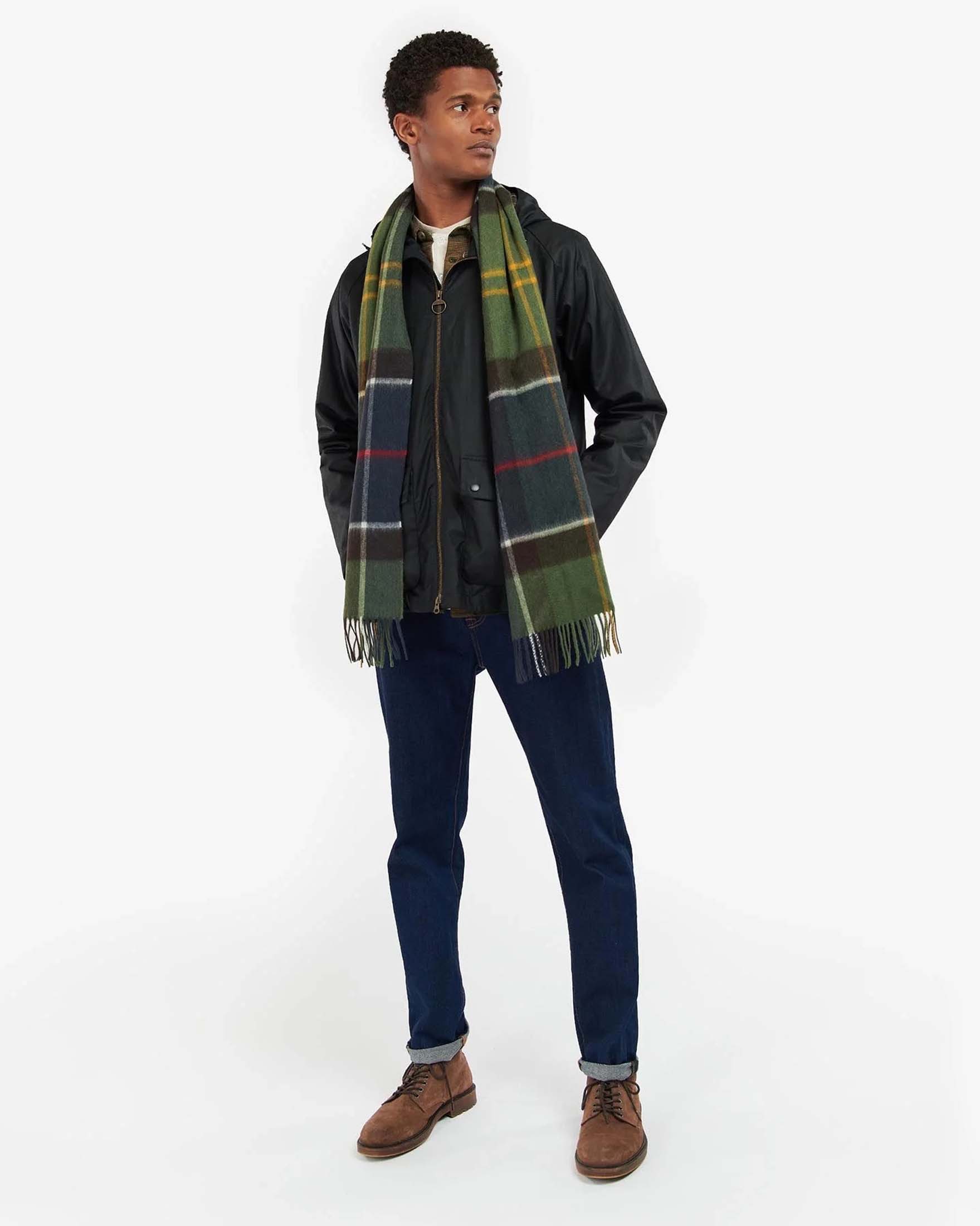 Sciarpa Barbour in tartan check verde blu e grigia in misto lana e cachemire image
