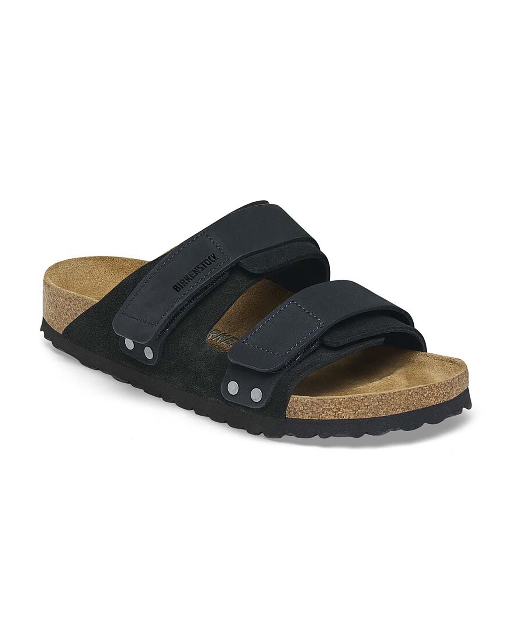 Sandalo Uji nero in pelle scomosciata e nabuk con doppia fascetta con chiusura a velcro