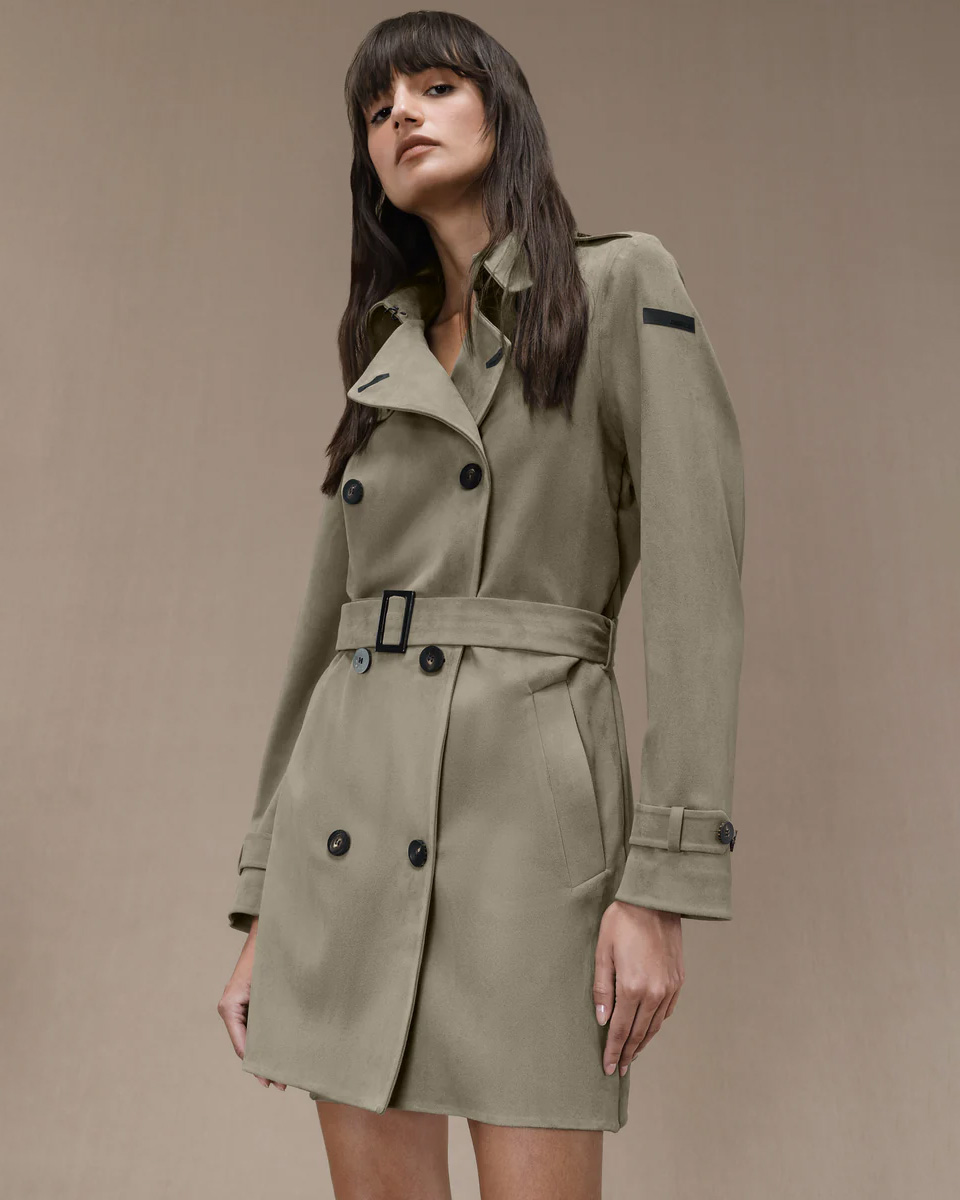 Trench corto Nabucco Shell Wom color taupe in eco-suede effetto nabuk