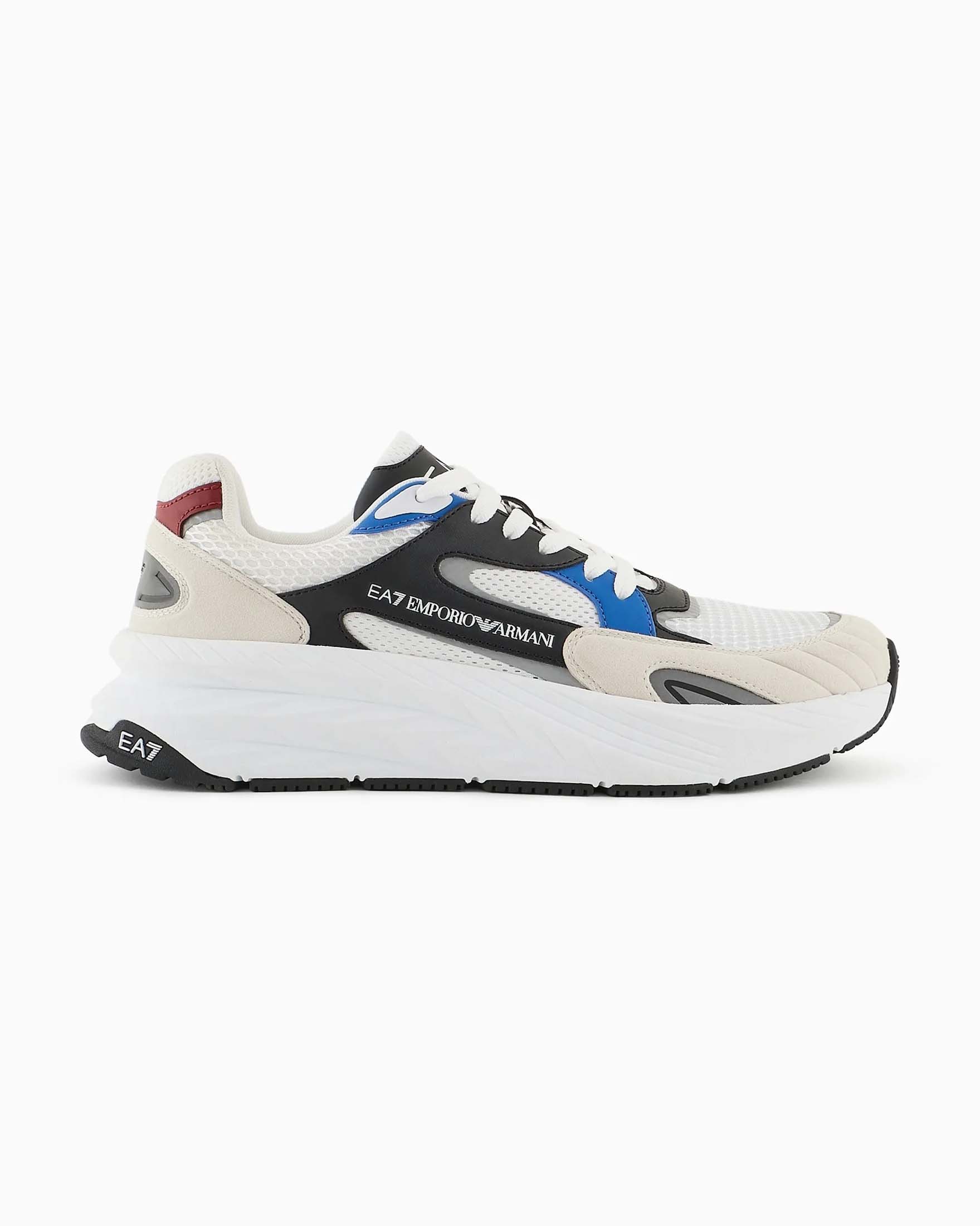 Sneakers running Crusher Sonic Mix beige bianche e nere in suede e mesh con suola alta in gomma