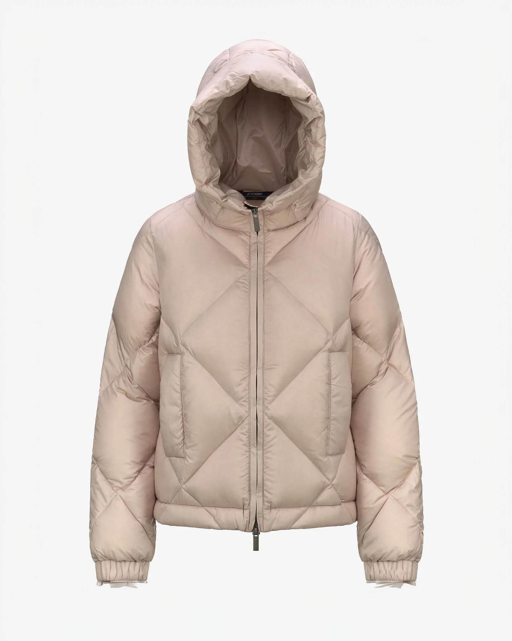 Piumino rosa cipria Ninev super light imbottito in piuma naturale con cappuccio