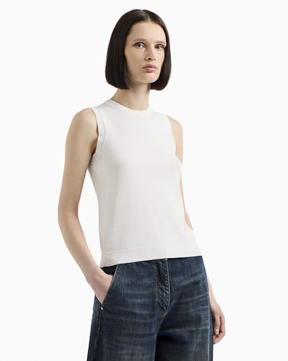 Maglia color latte Exchange in misto viscosa stretch senza maniche