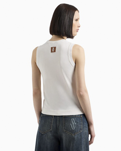 Maglia color latte Armani Exchange in misto viscosa stretch senza maniche image