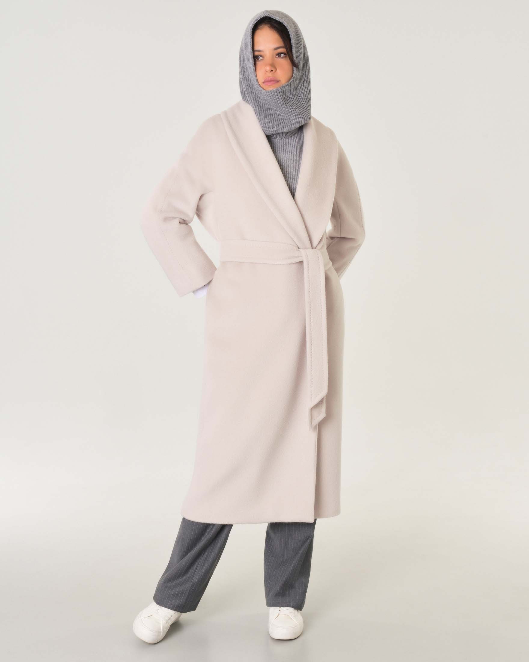 Cappotto lungo a vestaglia color cacha in beaver di alpaca e pura