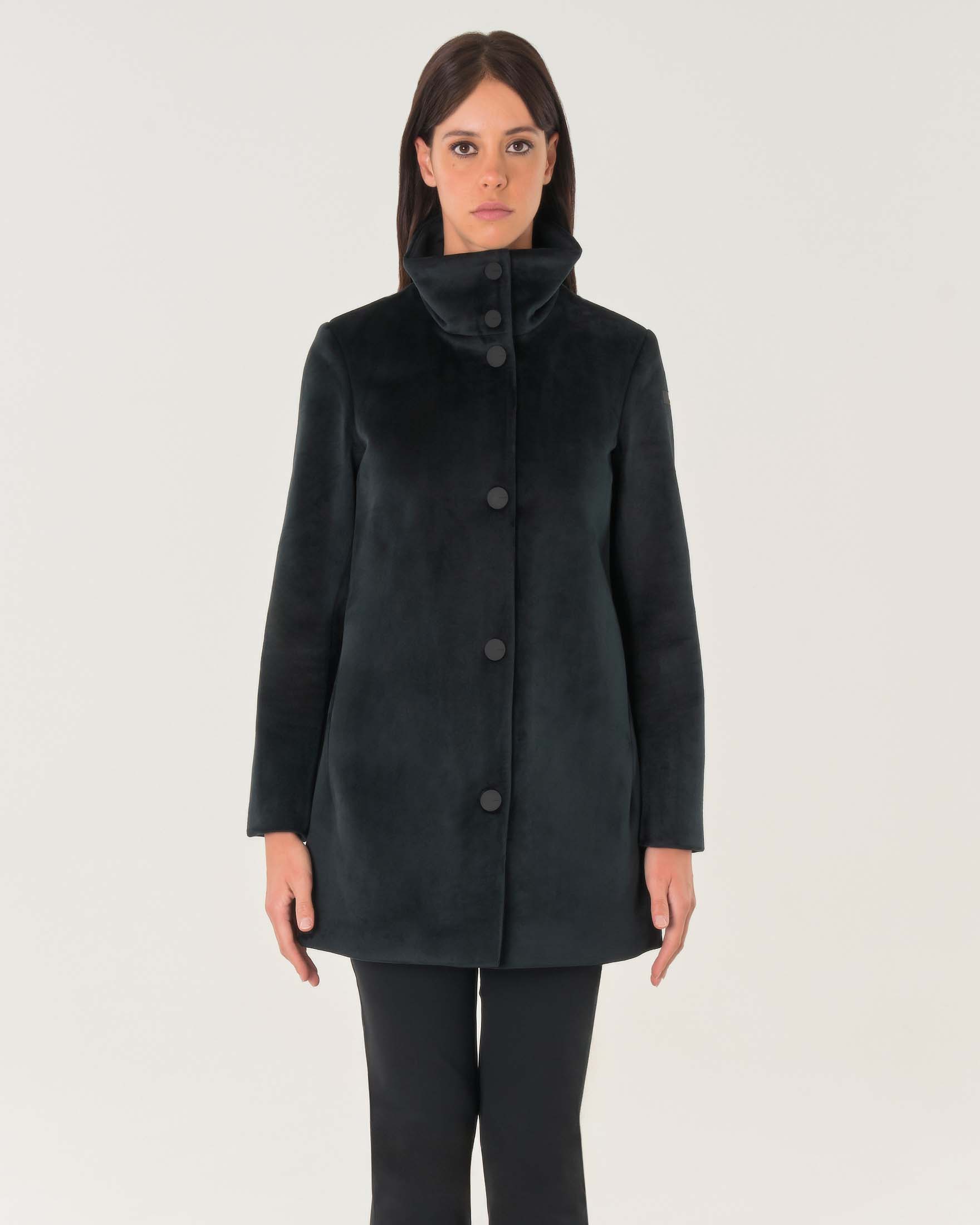 Giaccone Velvet in jersey di velluto nero con colletto in piedi image