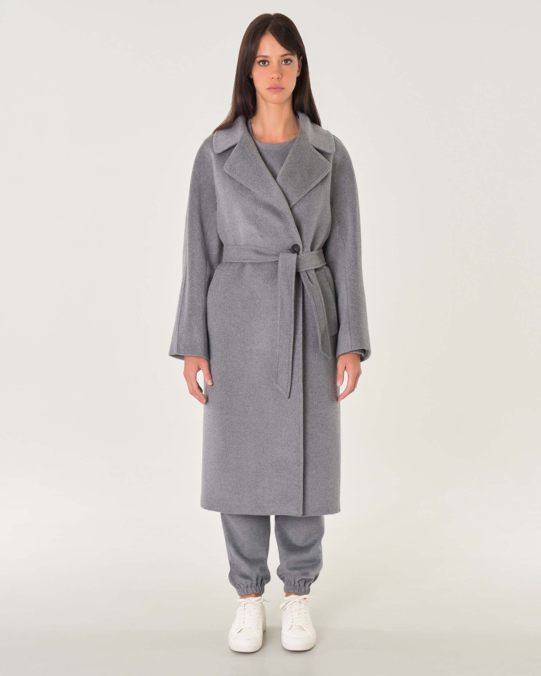 Cappotto doppiopetto Weekend Max Mara grigio in pura lana vergine con scollo a rever e cintura in vita image