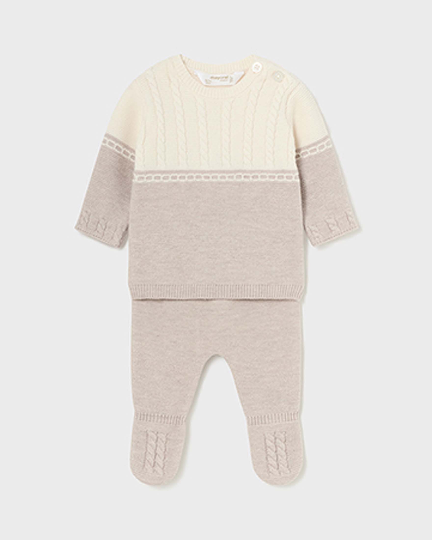 Completo a due pezzzi beige e panna in misto cotone e lana tricot