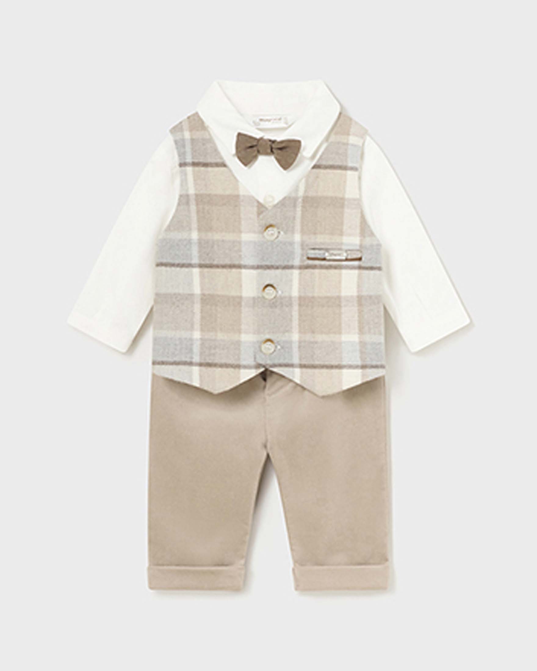 Completo biege grigio e bianco in cotone stretch a tre pezzi