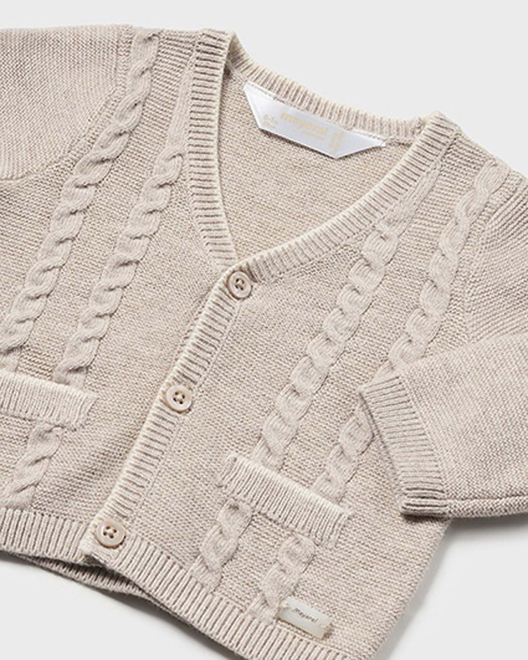 Cardigan beige in misto cotone e lana tricot con trecce image
