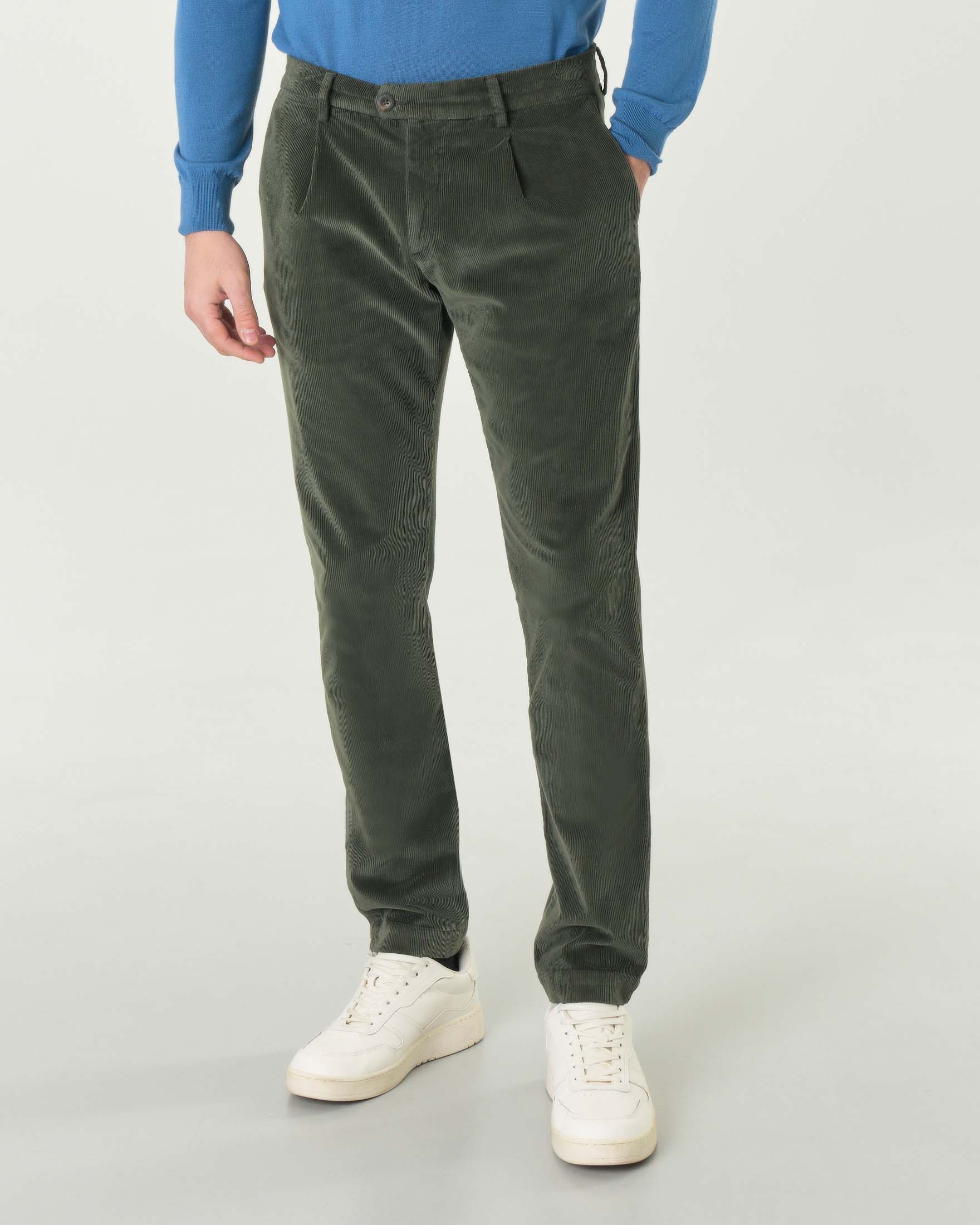 Pantaloni chino verde scuro in velluto di misto cotone e modal stretch