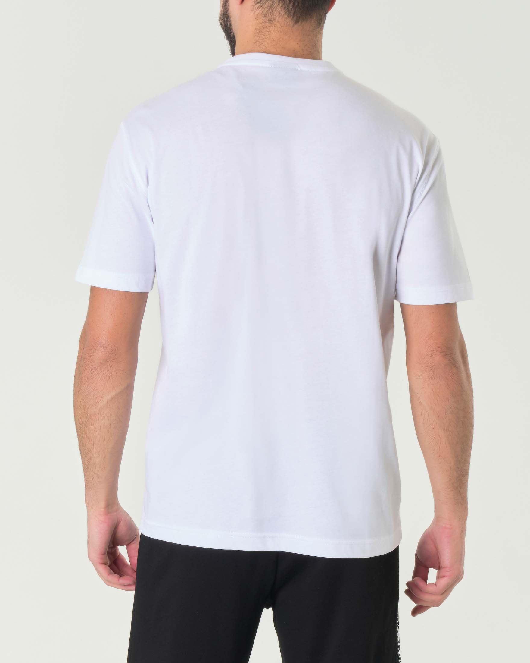 T-shirt bianca in puro cotone con logo tape sul fianco destro ed