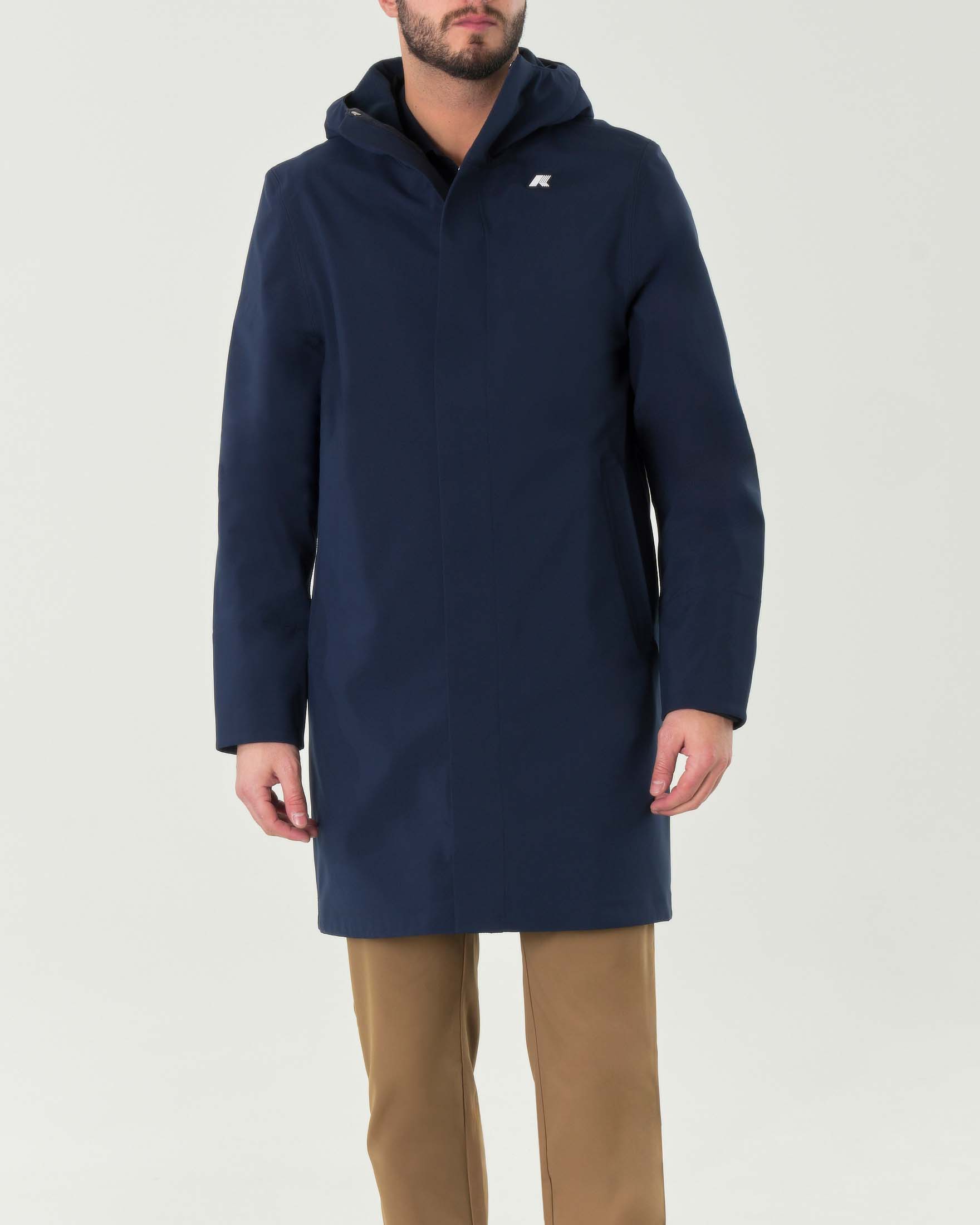 K-way — Parka K-way Thomas Bonded blu in nylon tecnico con cappuccio fisso