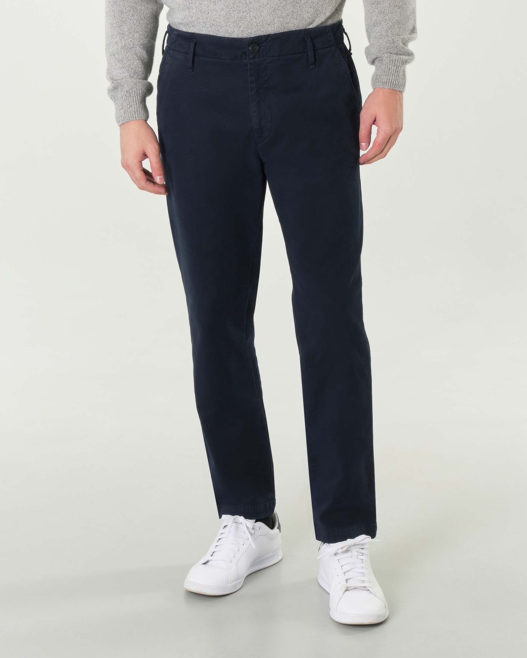 Pantalone chino blu regular-fit in tessuto diagonale di cotone stretch