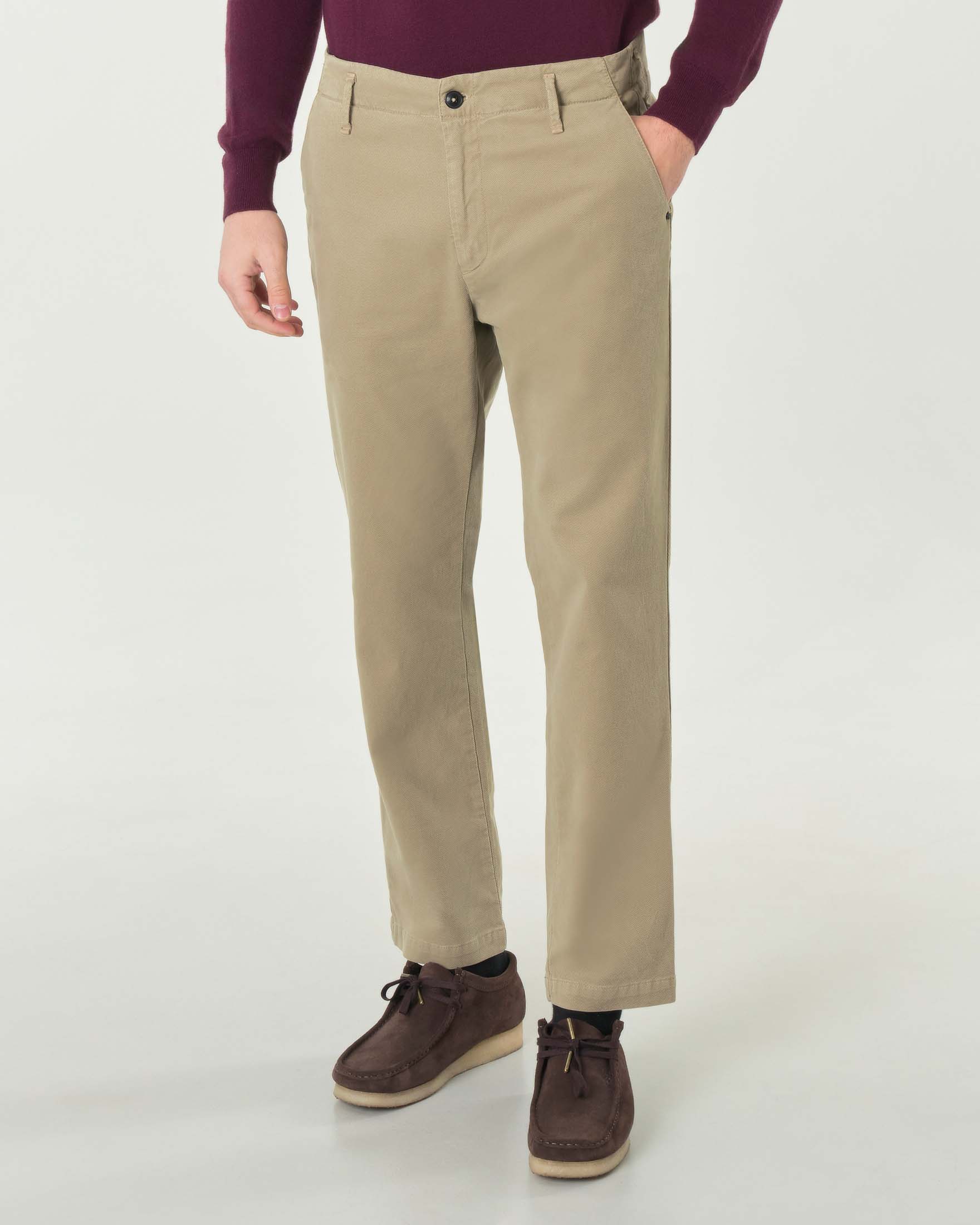 My Stuff — Pantalone chino My Stuff color sabbia regular-fit in tessuto diagonale di cotone stretch