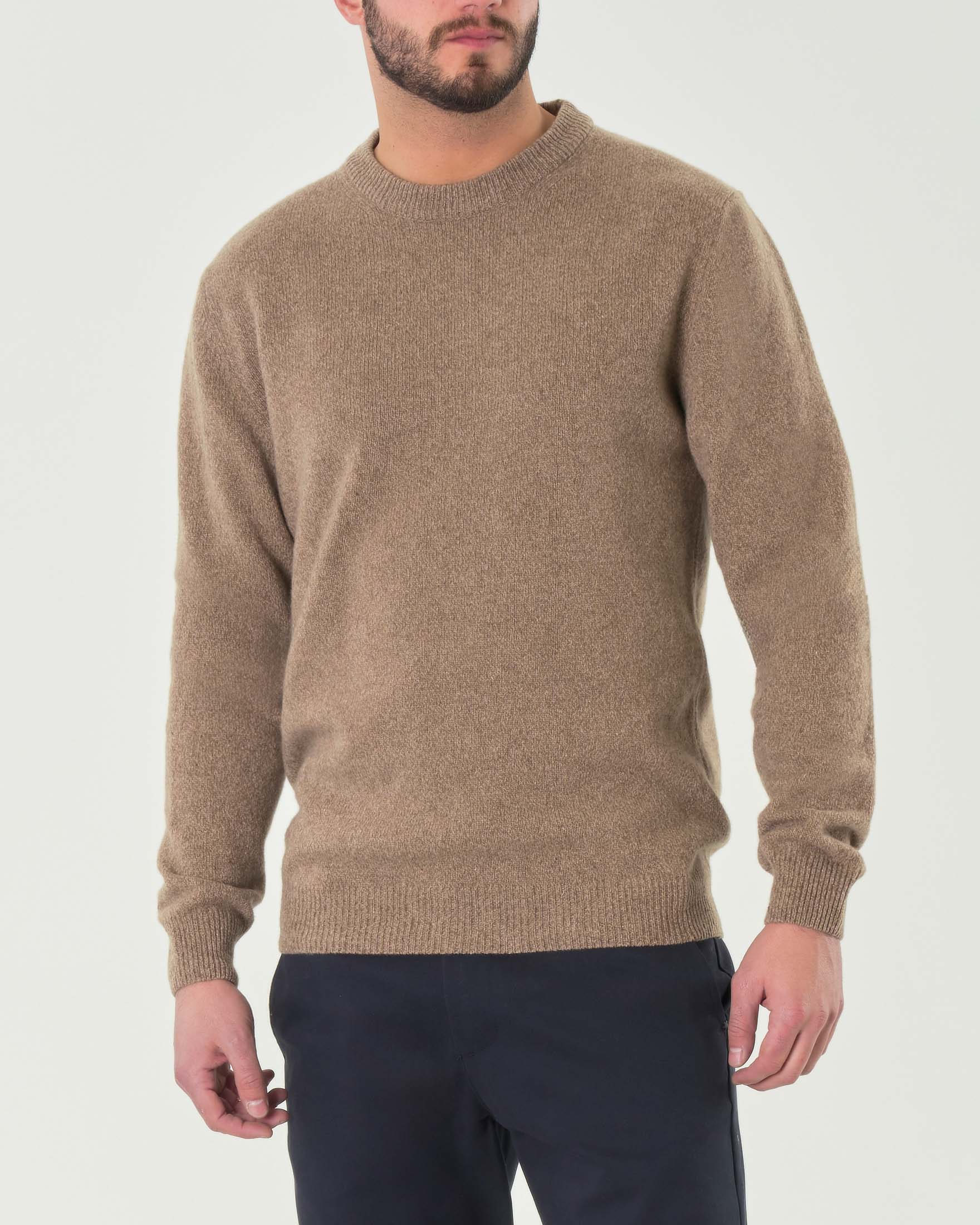Maglia mouliné girocollo color noce in lana finezza 7
