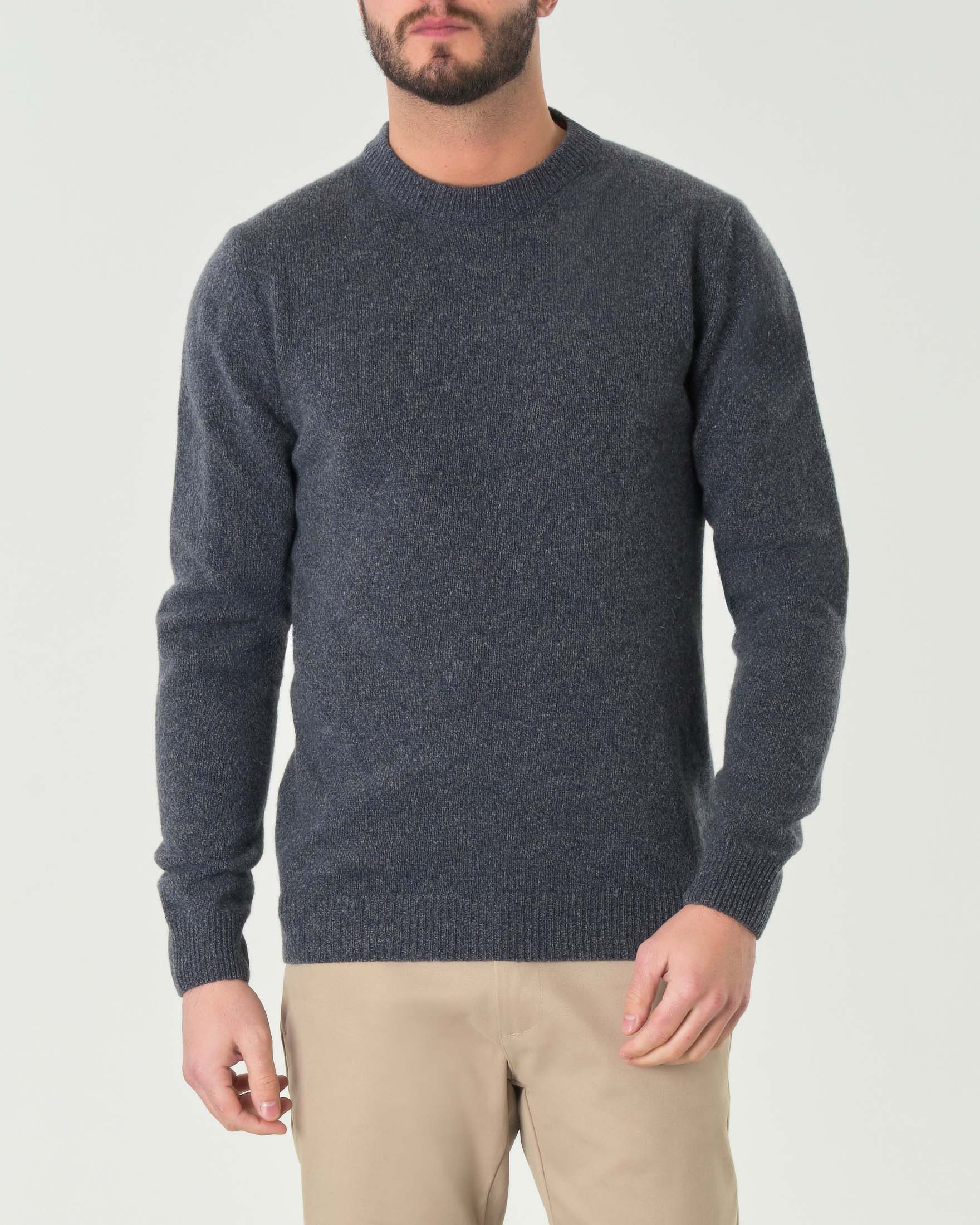Maglia mouliné girocollo blu indaco in lana finezza 7
