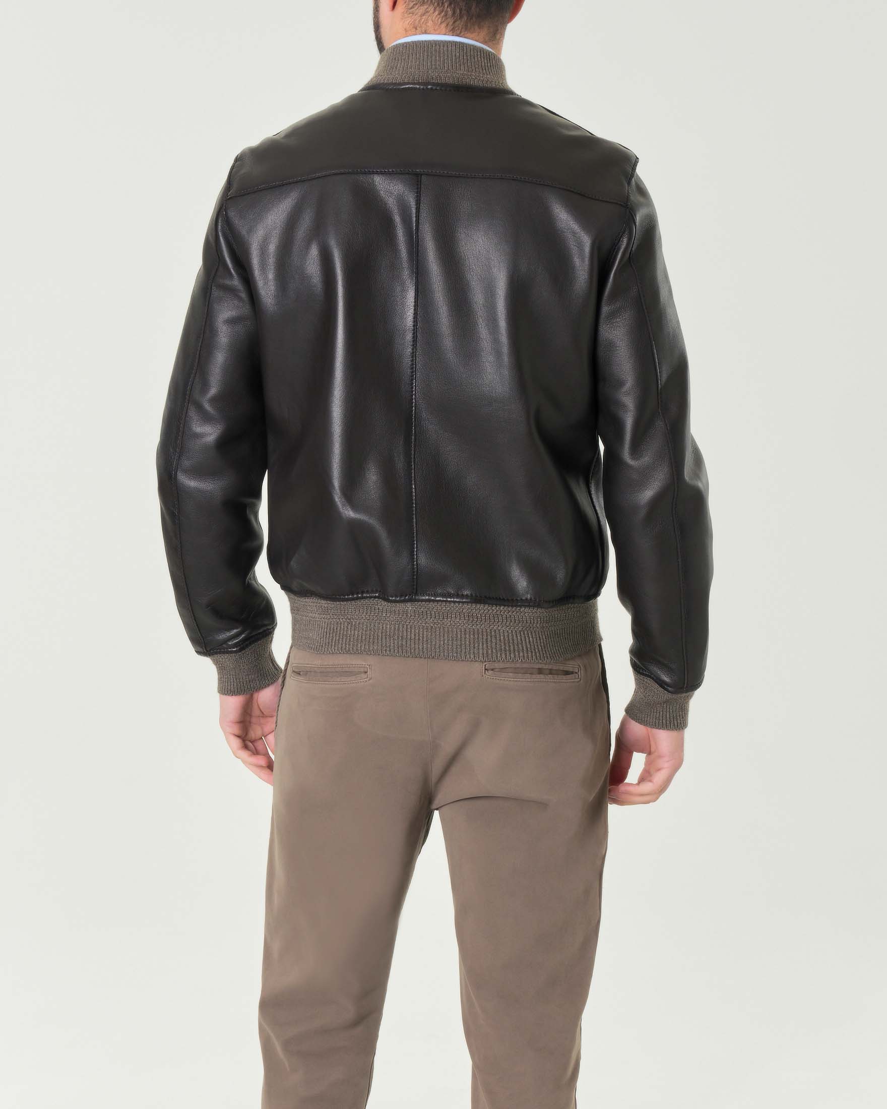 Giacca bomber Dragon in vera pelle color testa di moro accoppiata in lana