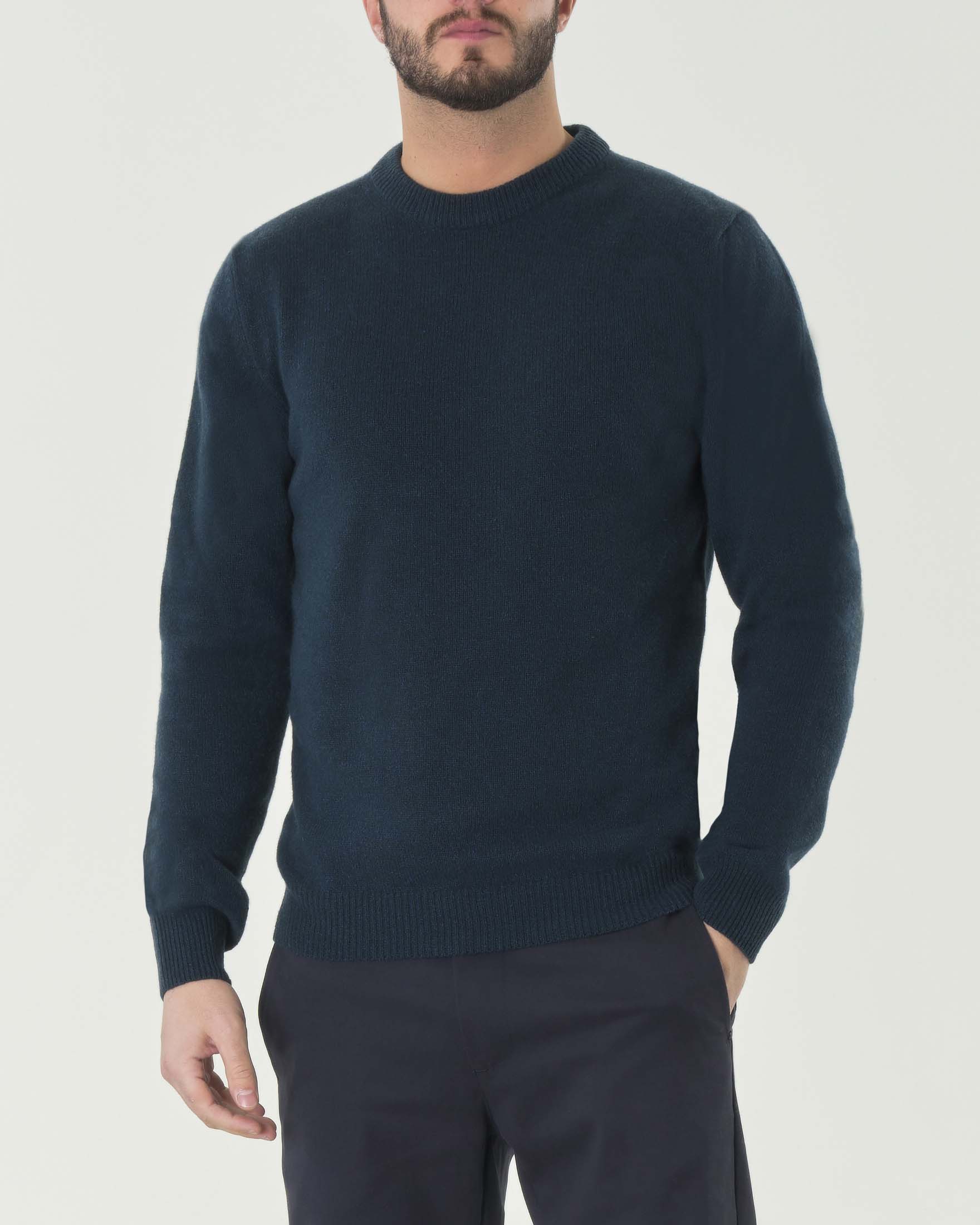 Maglia girocollo mouliné blu ottanio in lana finezza 7