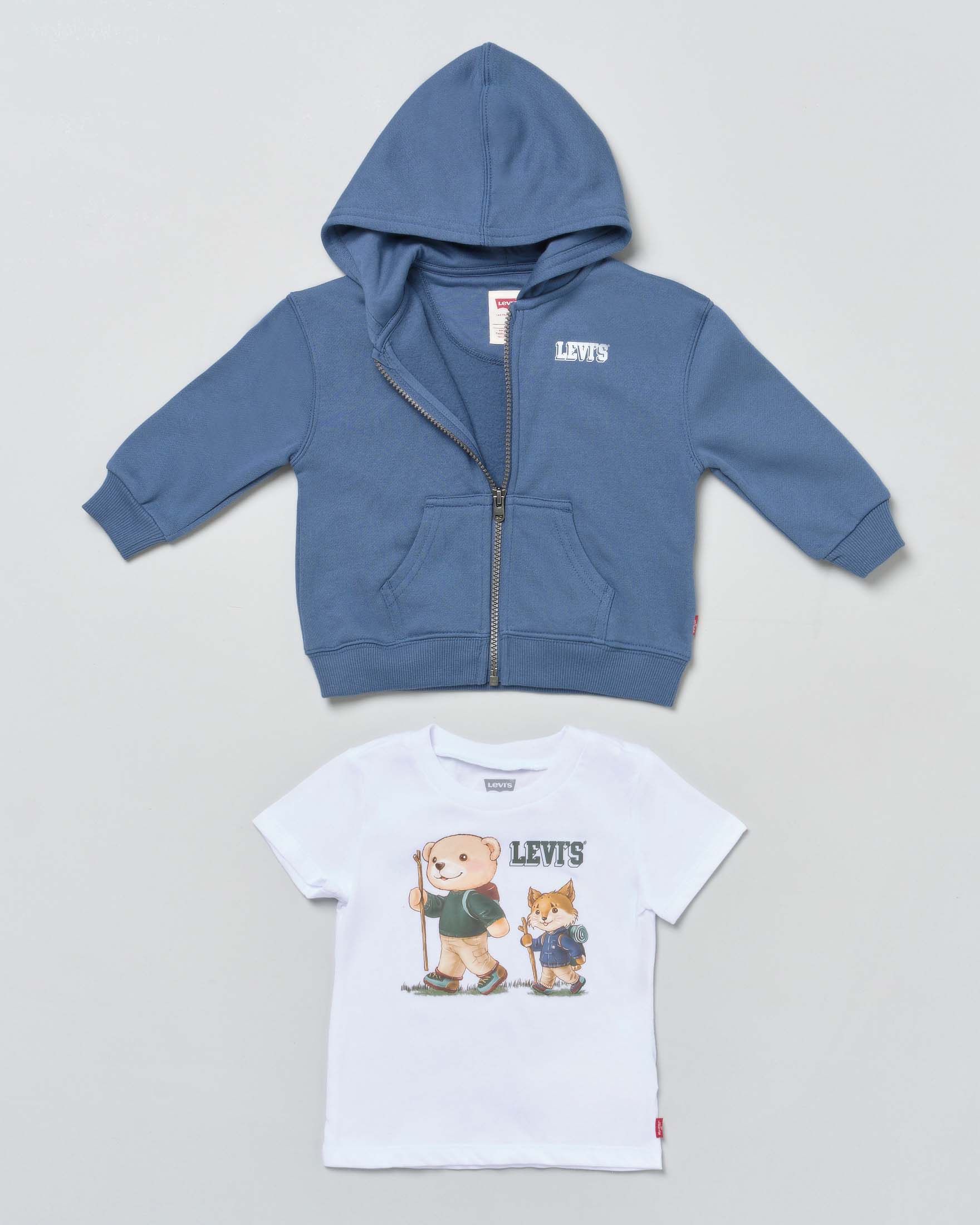 Completo a tre pezzi blu con stampa animaletti image