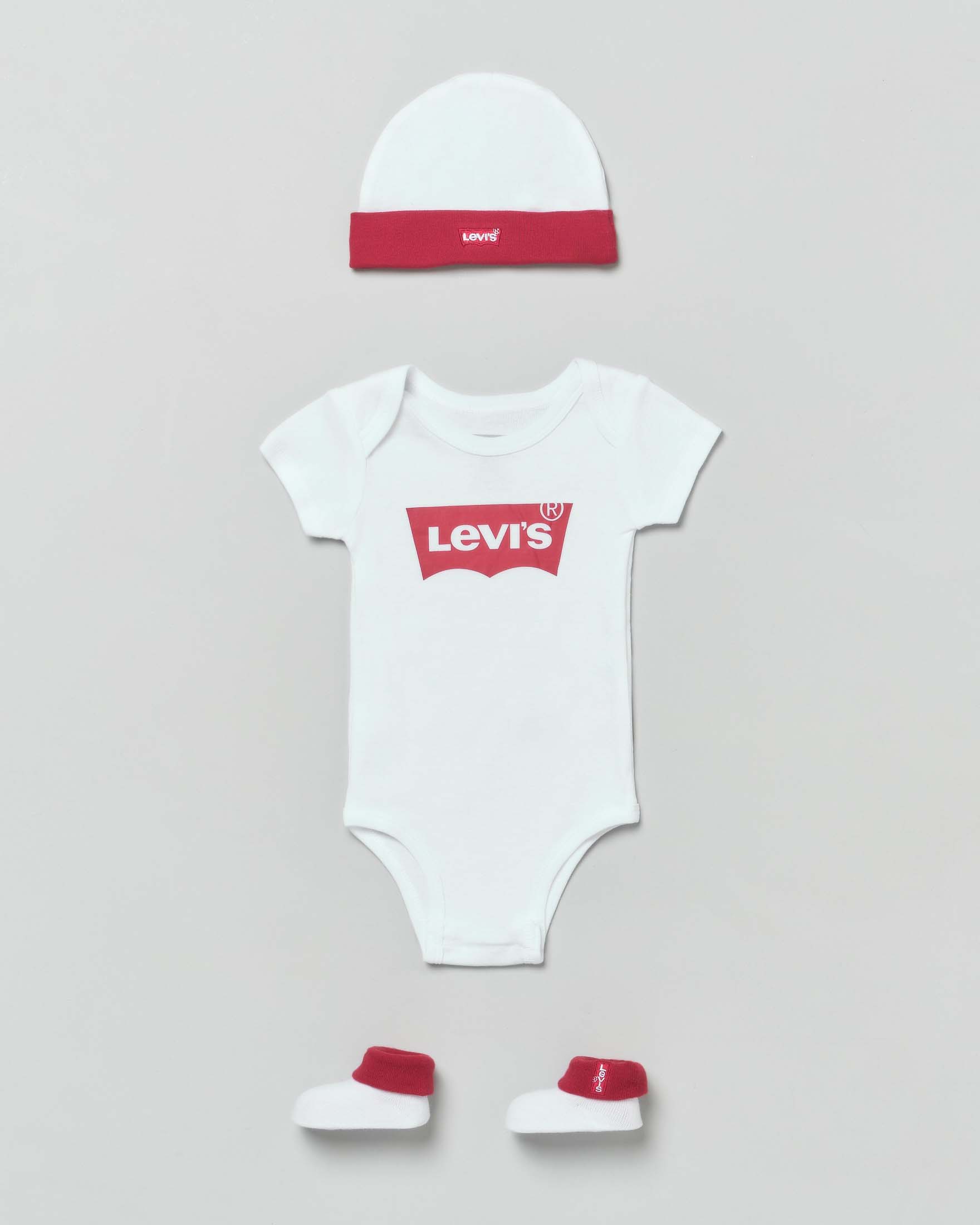 Set a tre pezzi in cotone bianco e rosso