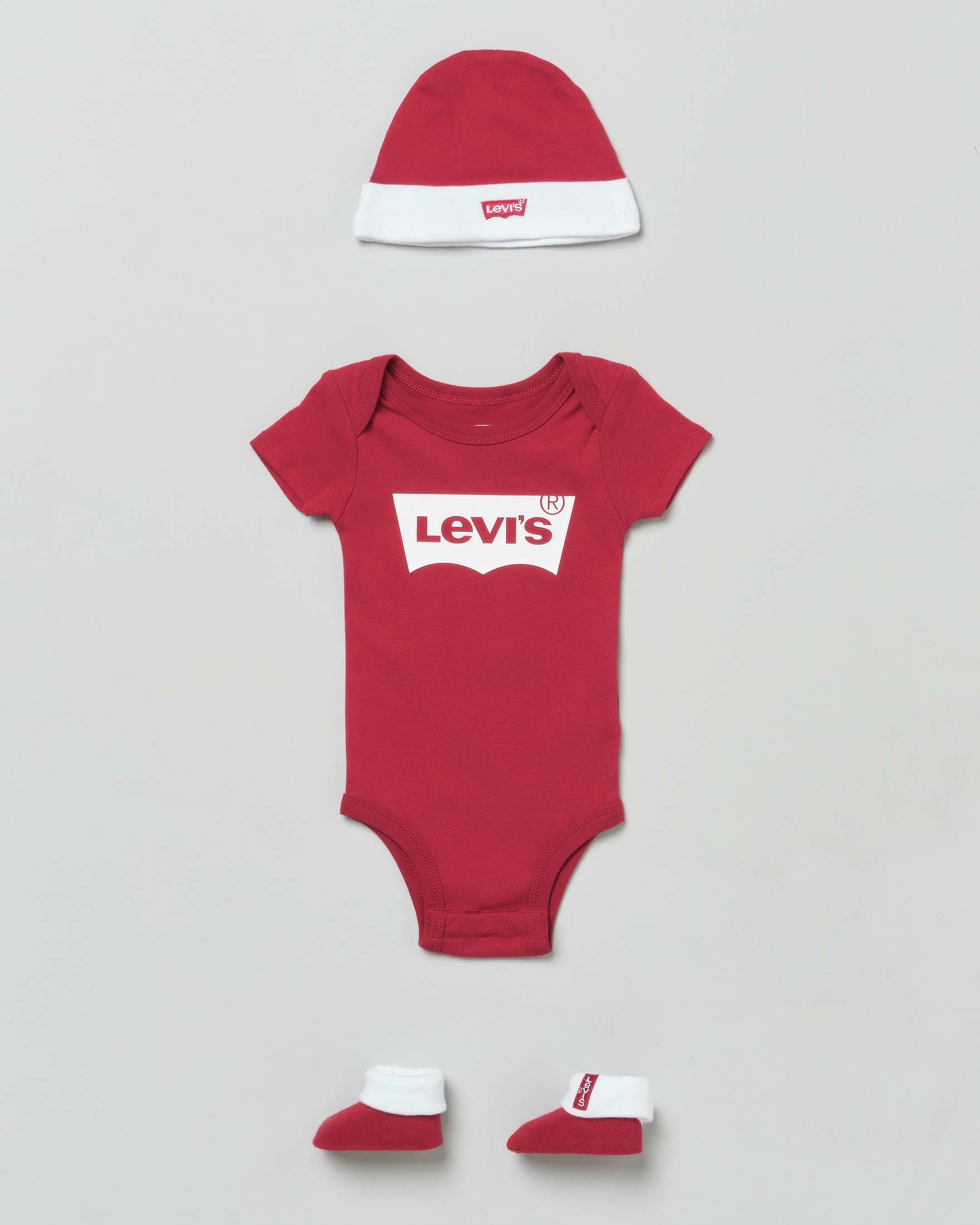 Set a tre pezzi in cotone rosso e bianco