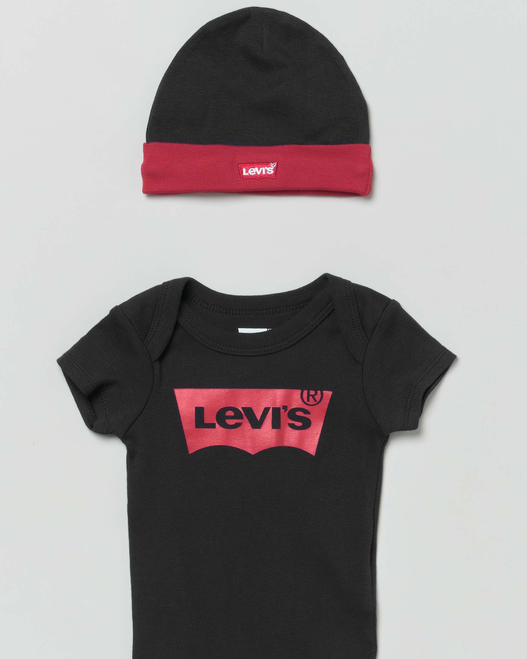 Set a tre pezzi in cotone nero e rosso image