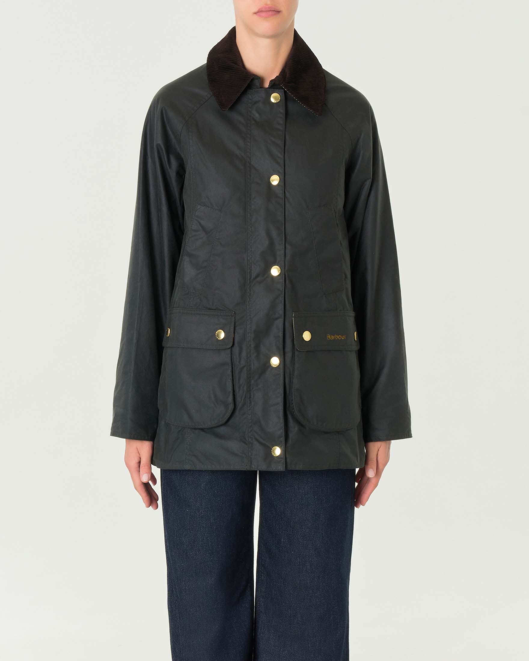Giaccone Barbour verde Modern Beadnell con maxi colletto in velluto a costine image