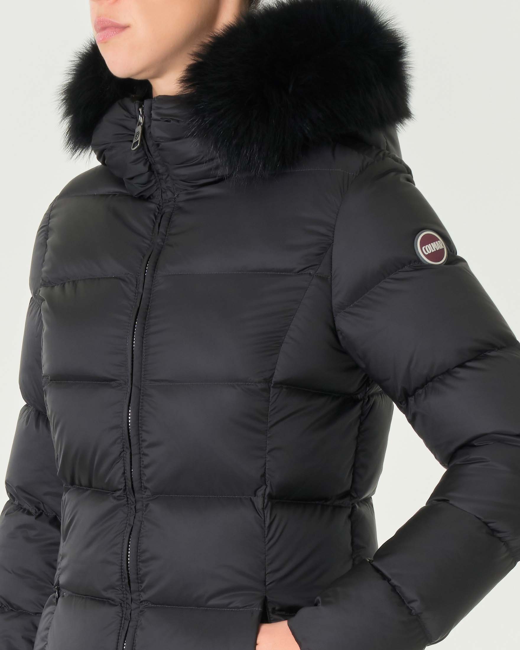 Piumino Corto Pelliccia Colmar Nera Piumino Midi Nero In Tessuto