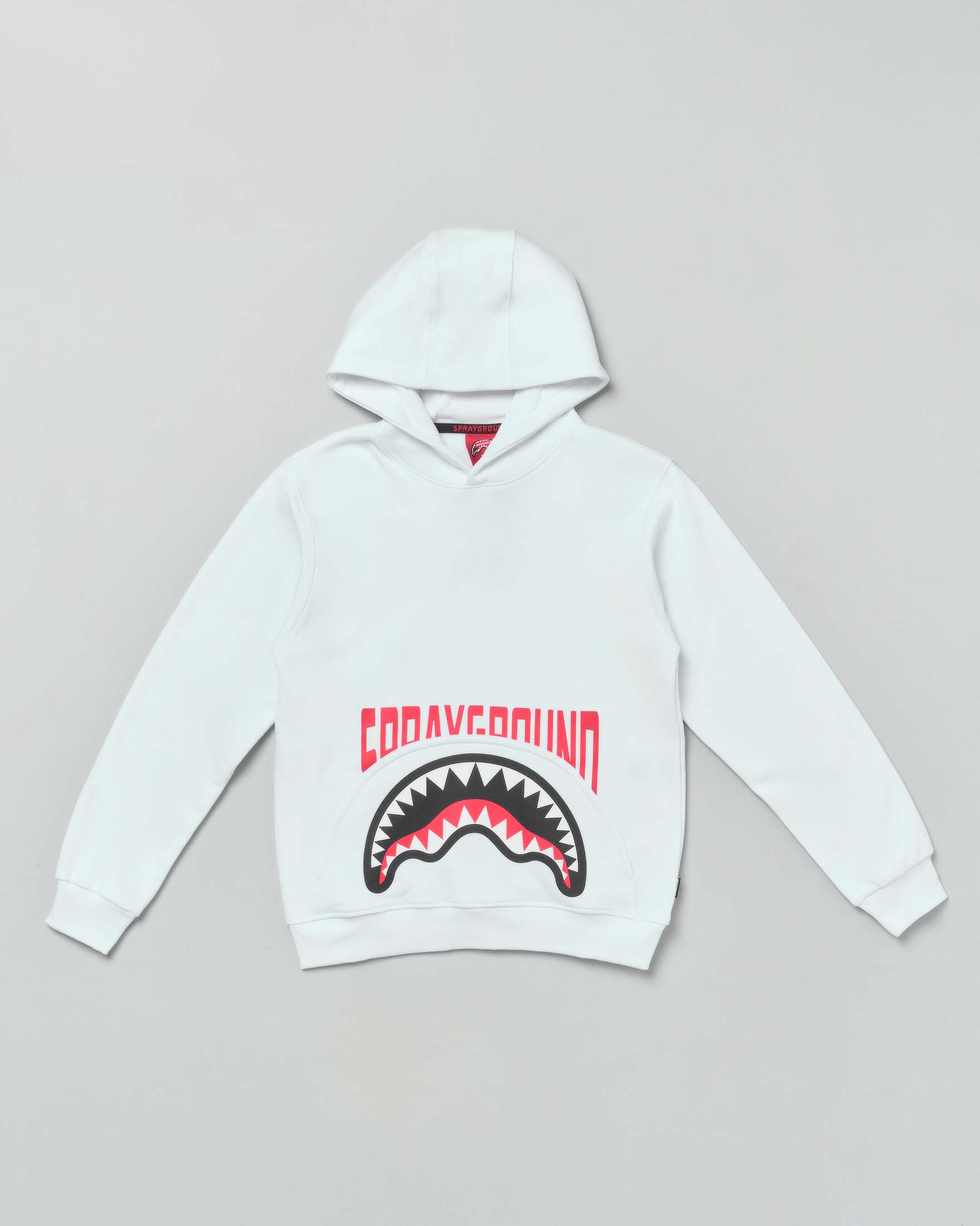 Felpa bianca in cotone con cappuccio e stampa squalo