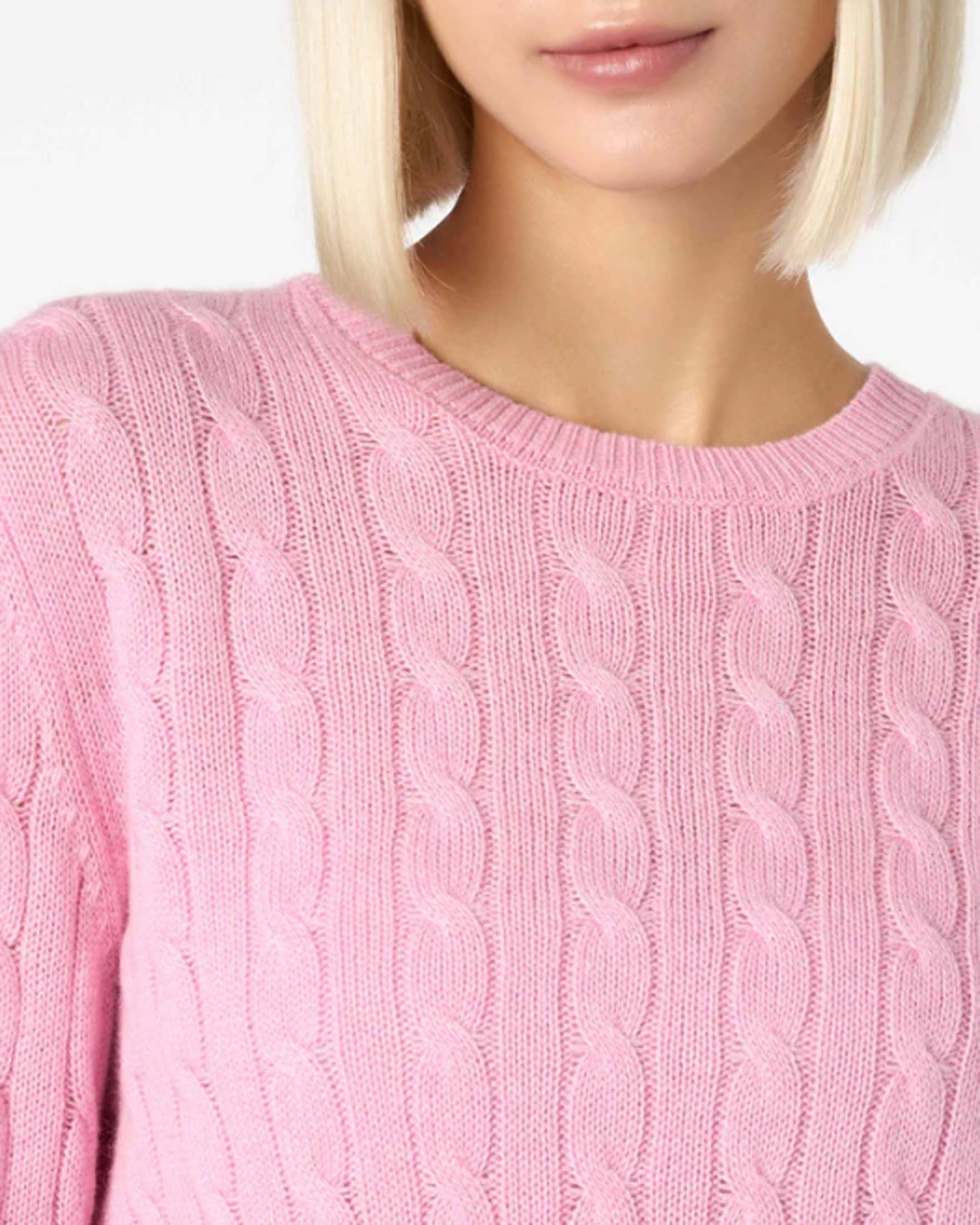 Maglia girocollo rosa in lana e cashmere a lavorazione a trecce image