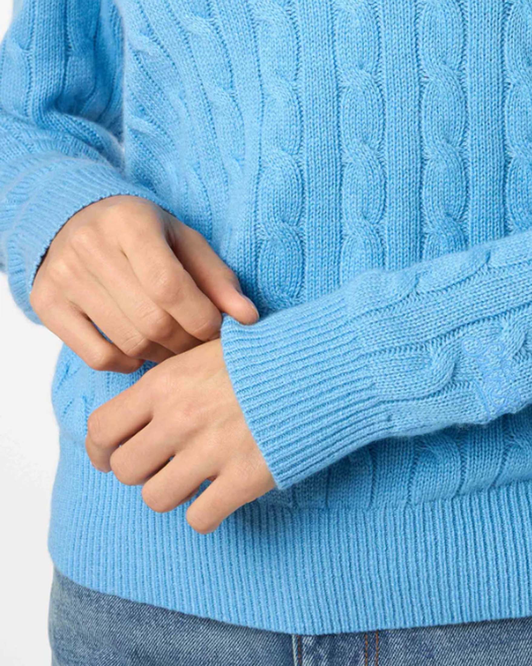 Maglia girocollo turchese in lana e cashmere a lavorazione a trecce image