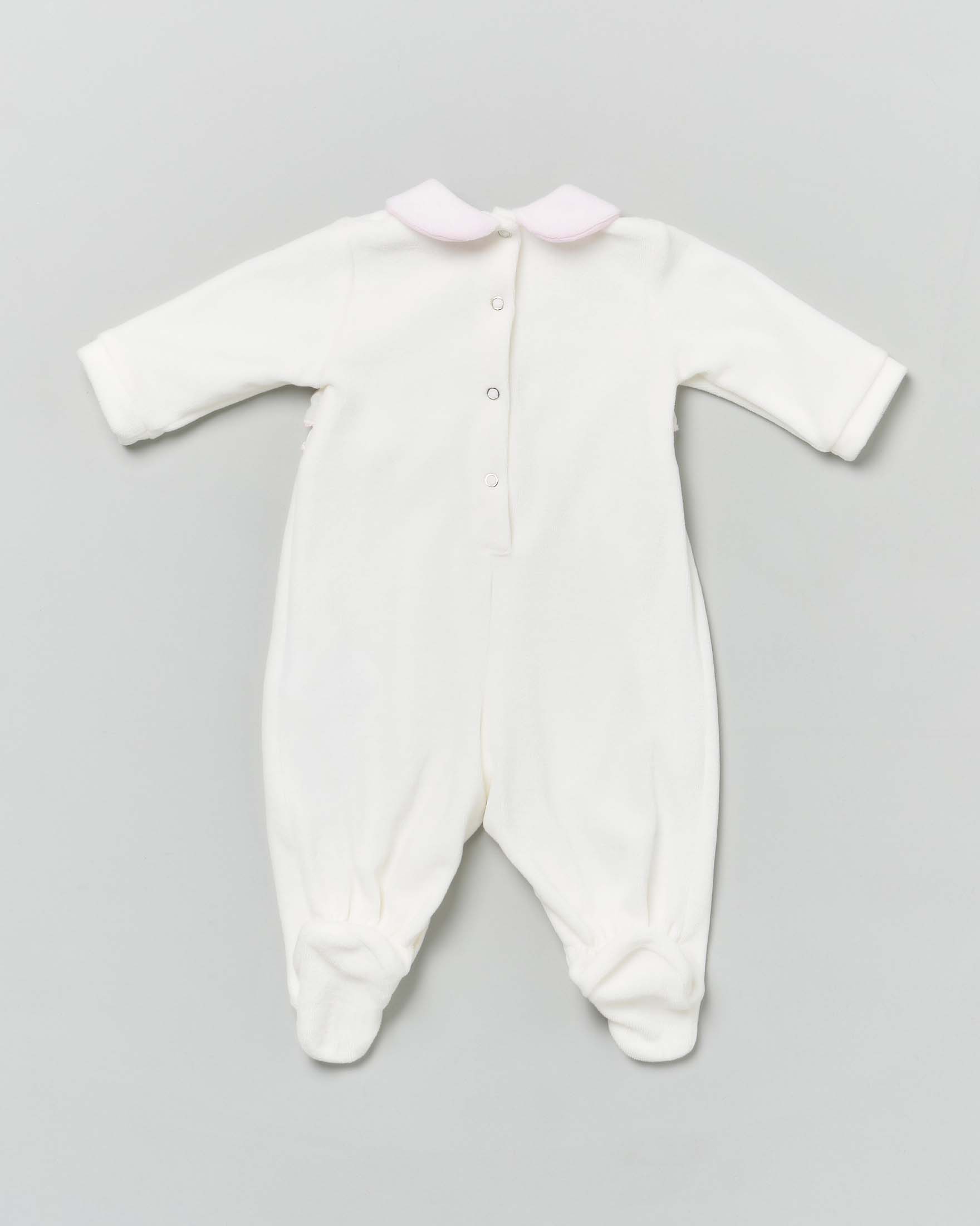 Tutina bianca e rosa in velluto con volants