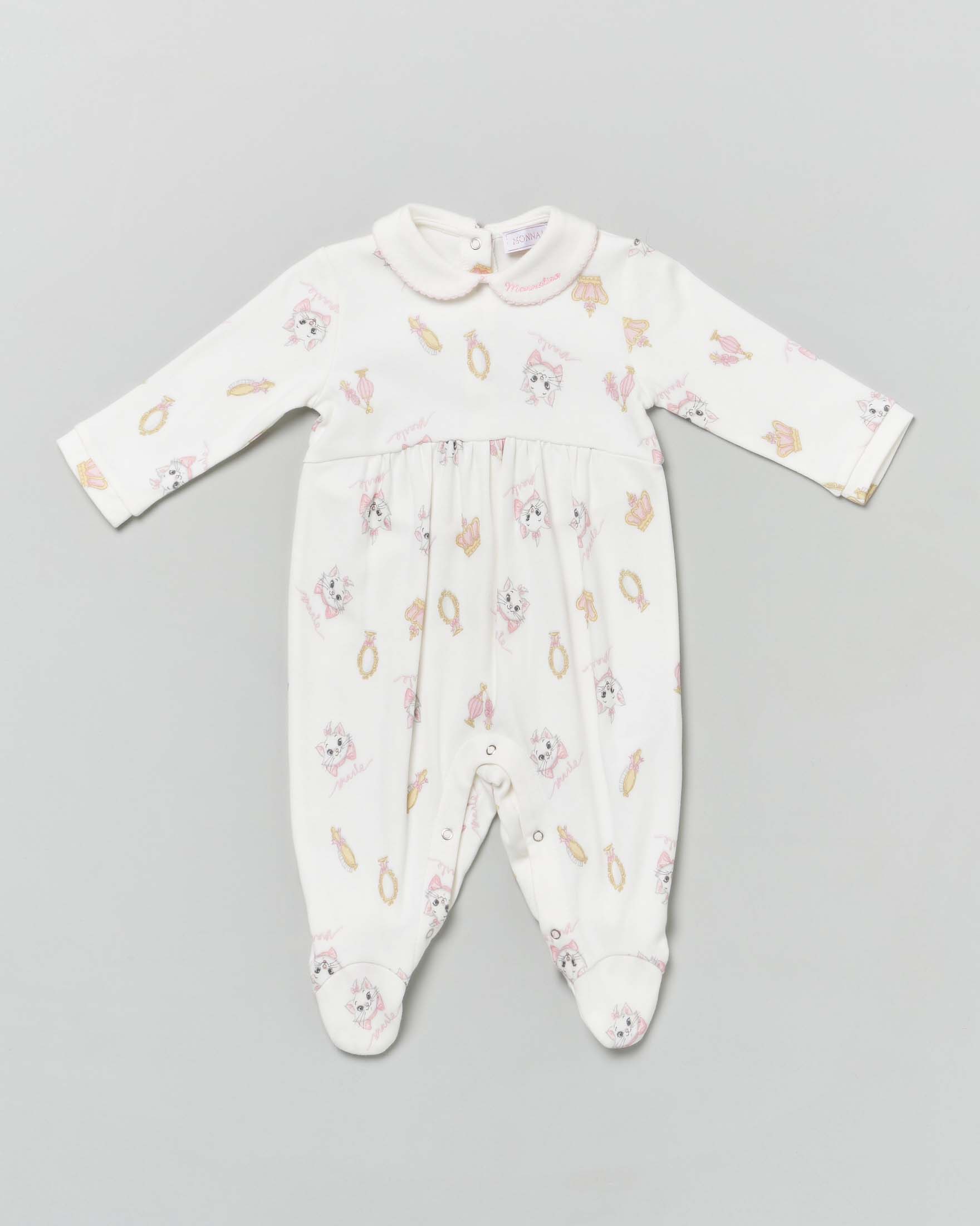 Tutina bianca in cotone con stampa Minou all-over