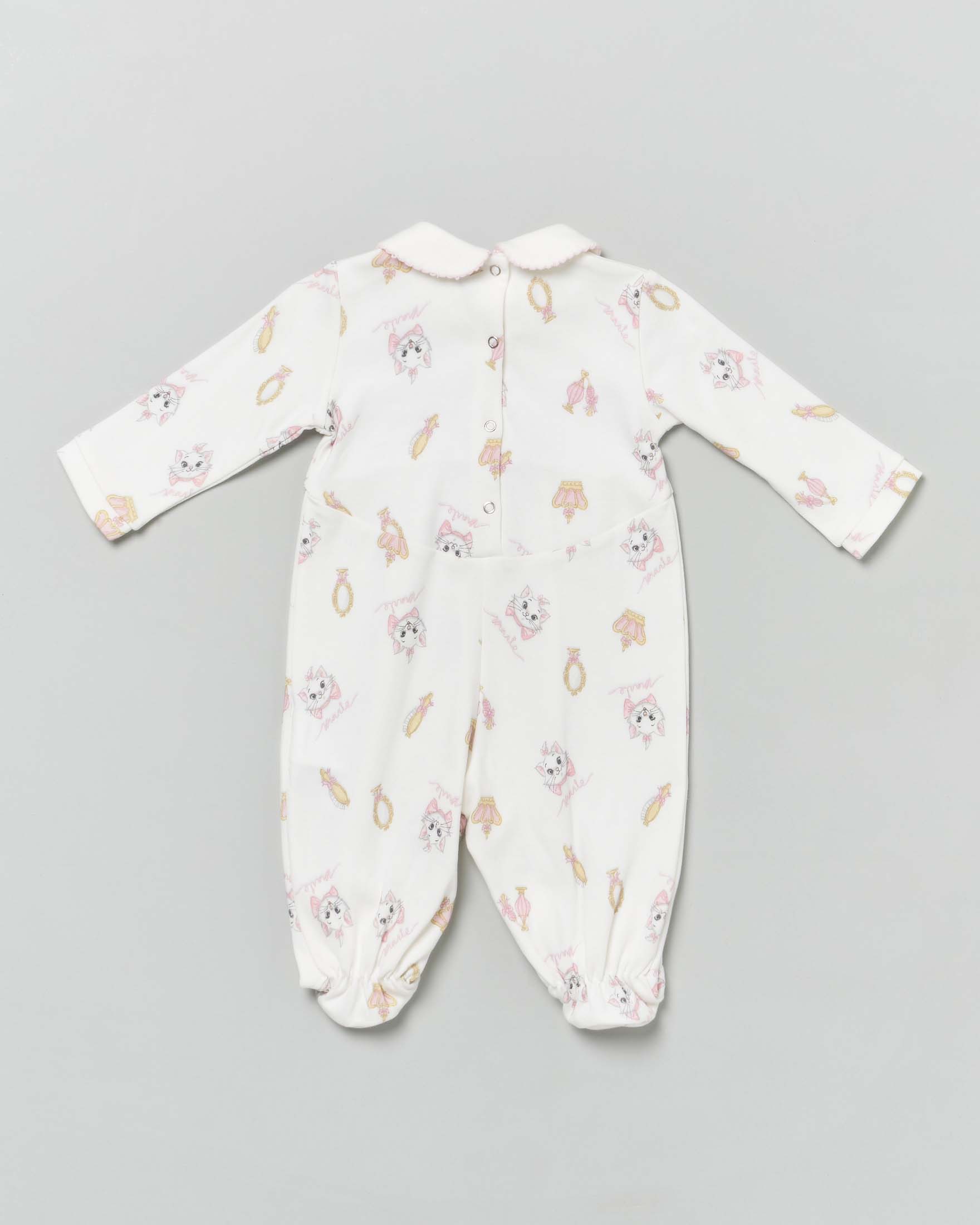 Tutina bianca in cotone con stampa Minou all-over