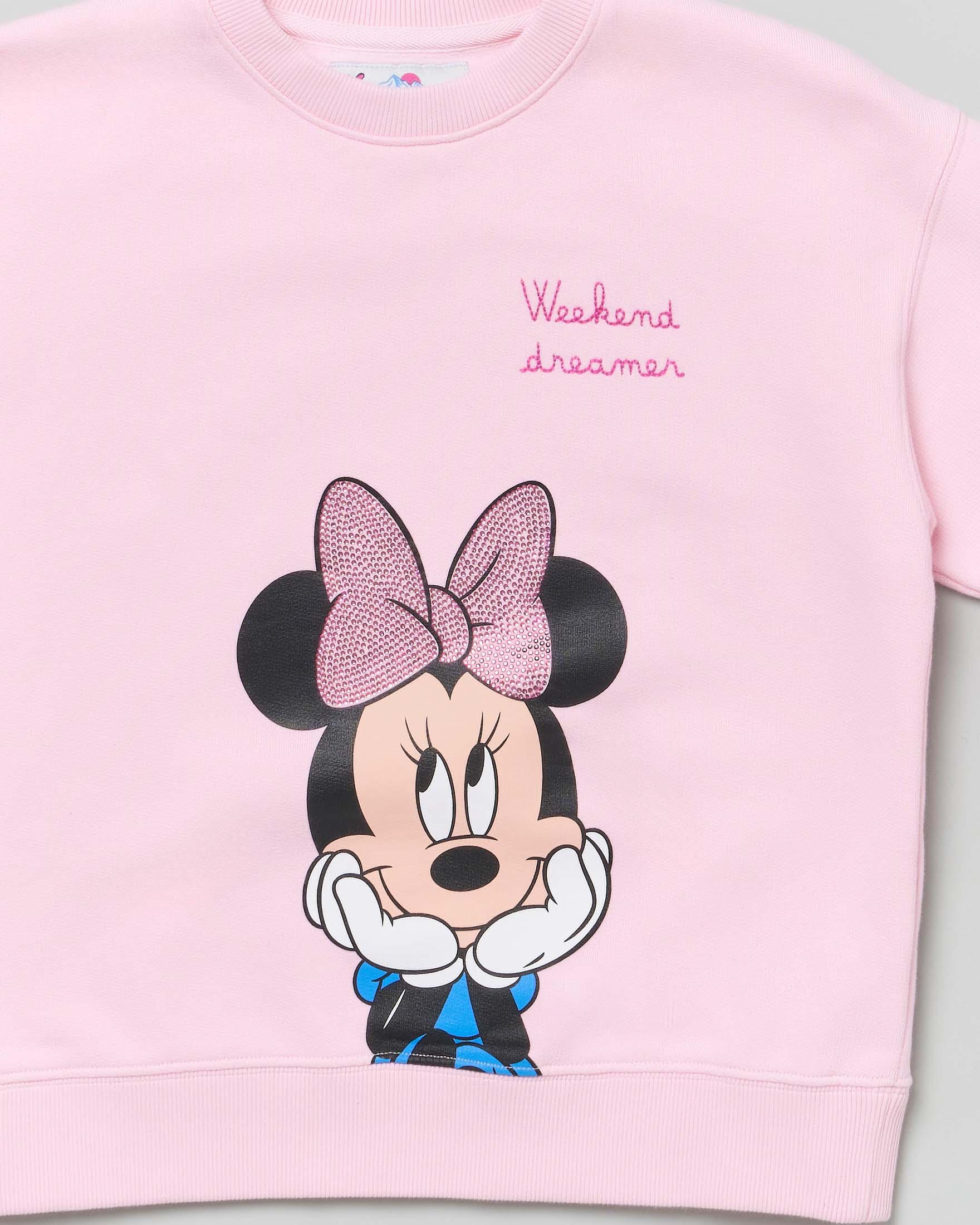 Felpa rosa MC2 Saint Barth girocollo in puro cotone con stampa Minnie e scritta Weekend Dreamer image