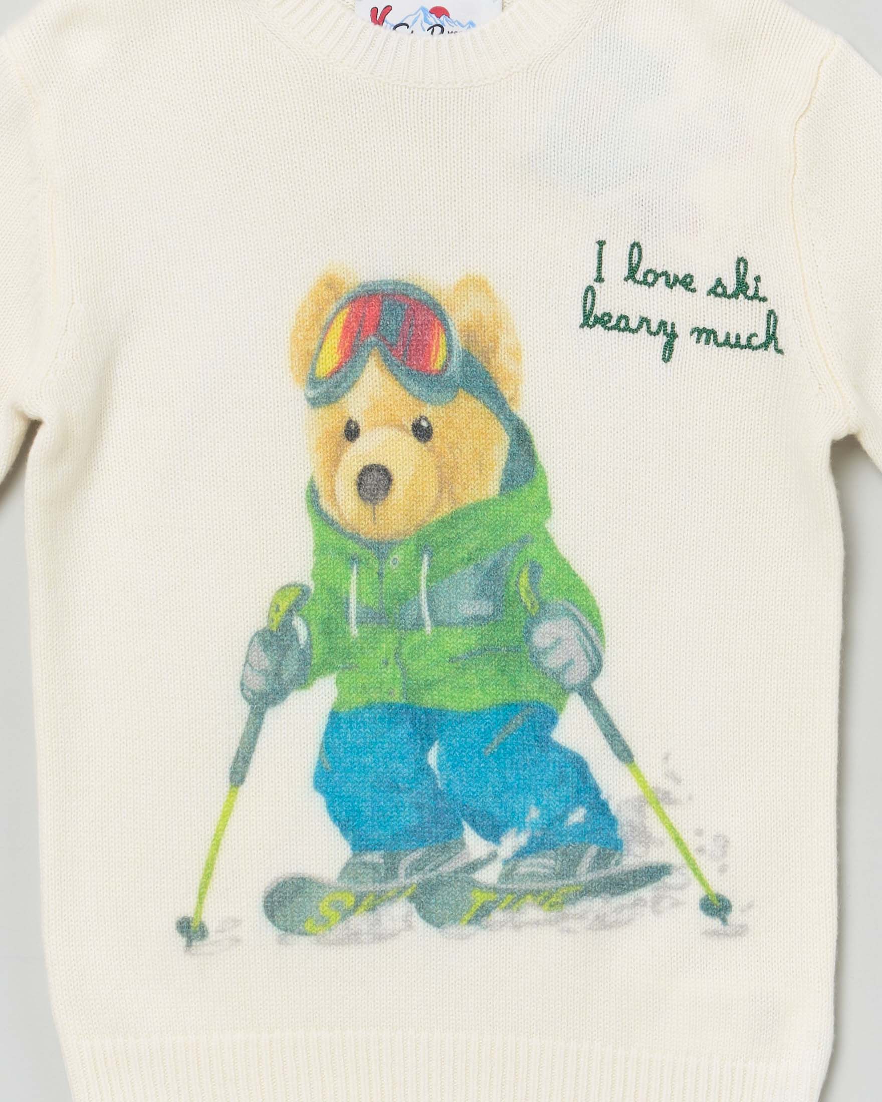 Maglioncino MC2 Saint Barth color panna in misto lana e cashmere con orsetto e scritta I love ski beary much image