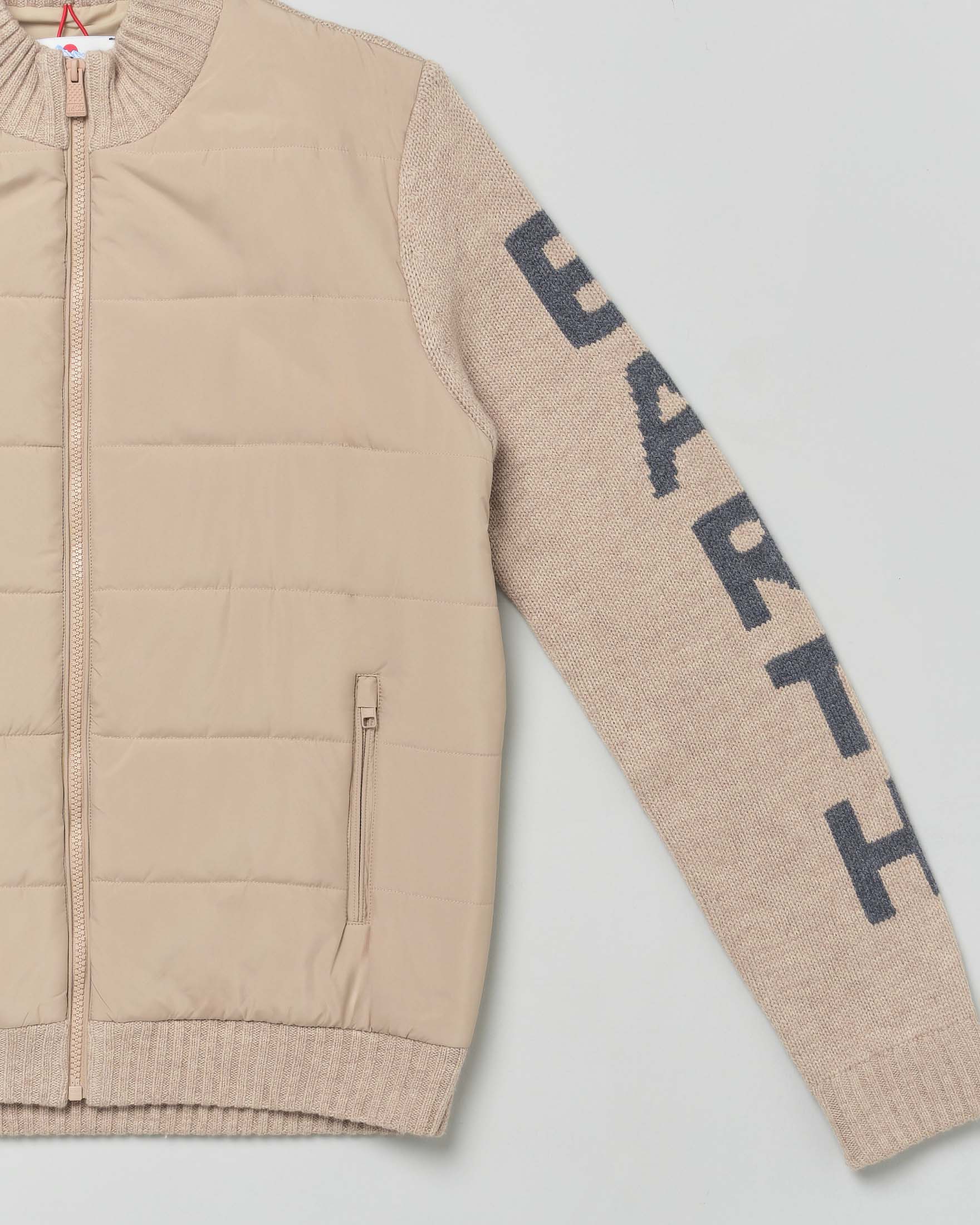 Giacca MC2 Saint Barth beige bi-tessuto in lana con inserto frontale in nylon imbottito e scritta logo sulle maniche image